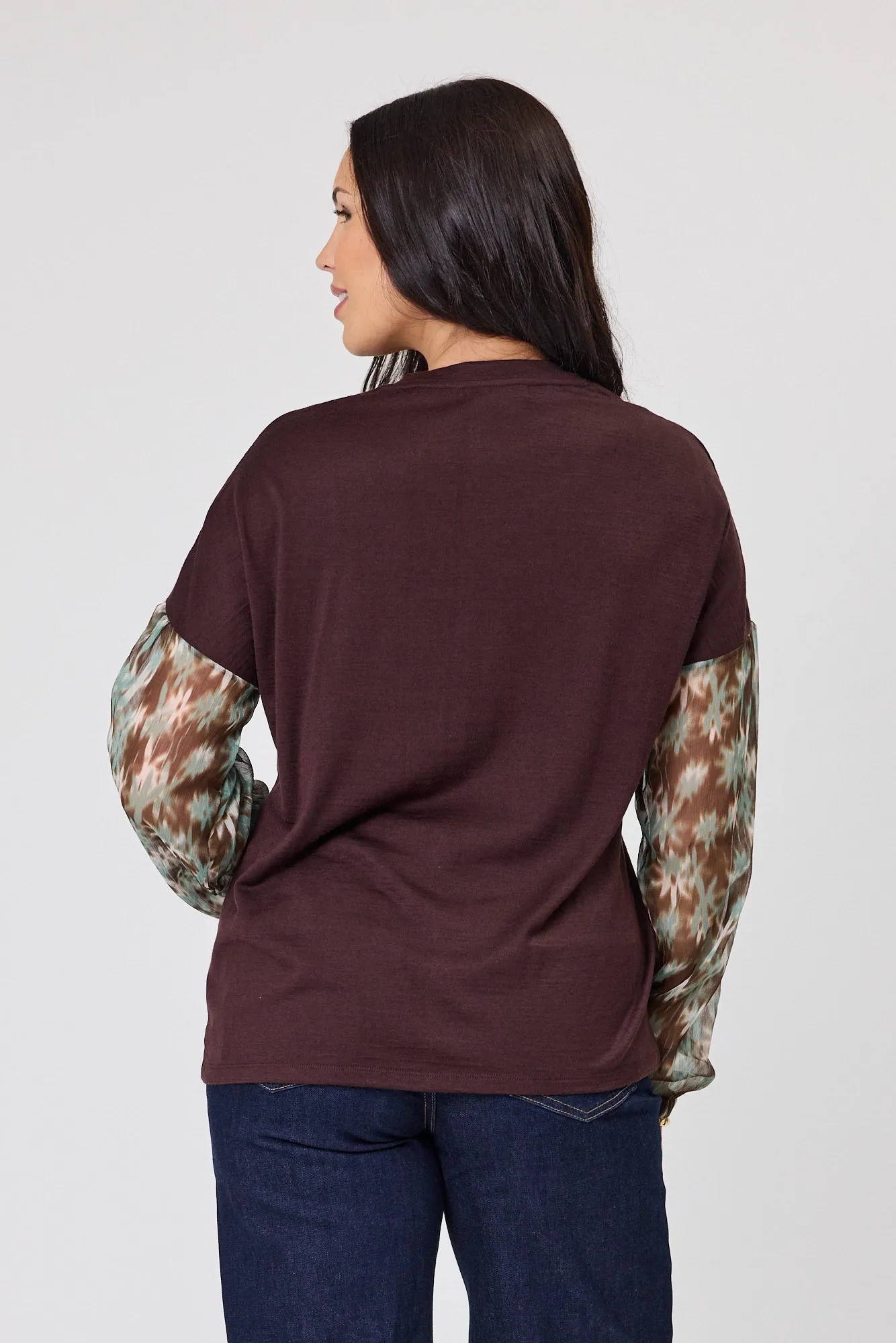 Alpine by Shine On Lourdes Chiffon Sleeve Top Chocolate