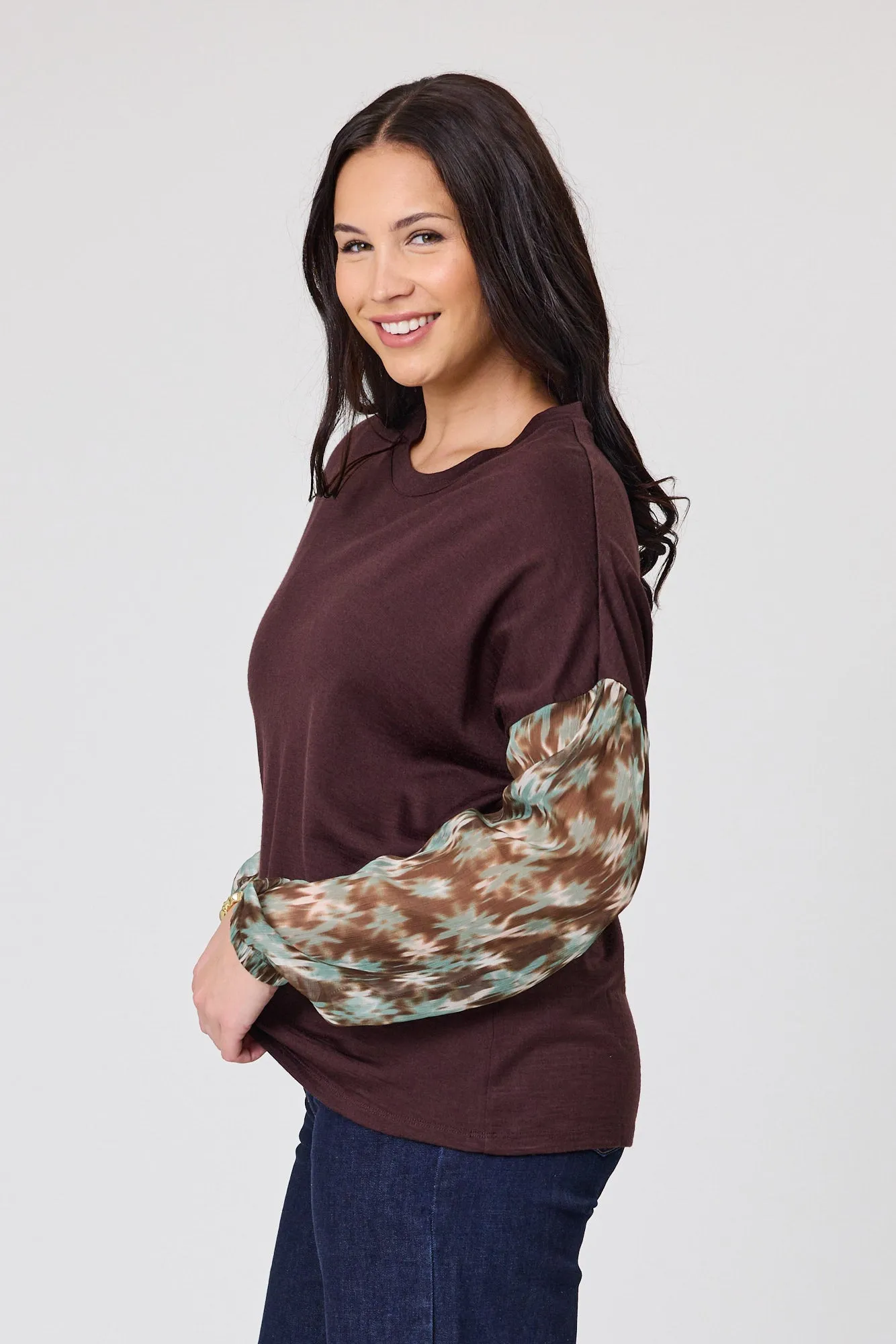 Alpine by Shine On Lourdes Chiffon Sleeve Top Chocolate