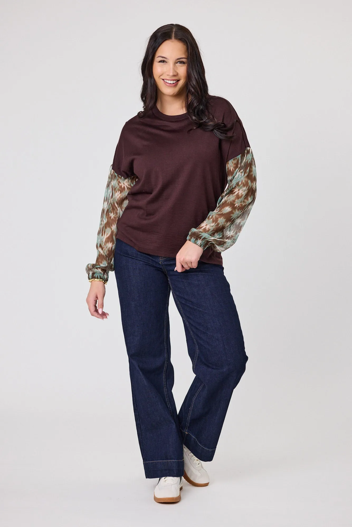 Alpine by Shine On Lourdes Chiffon Sleeve Top Chocolate