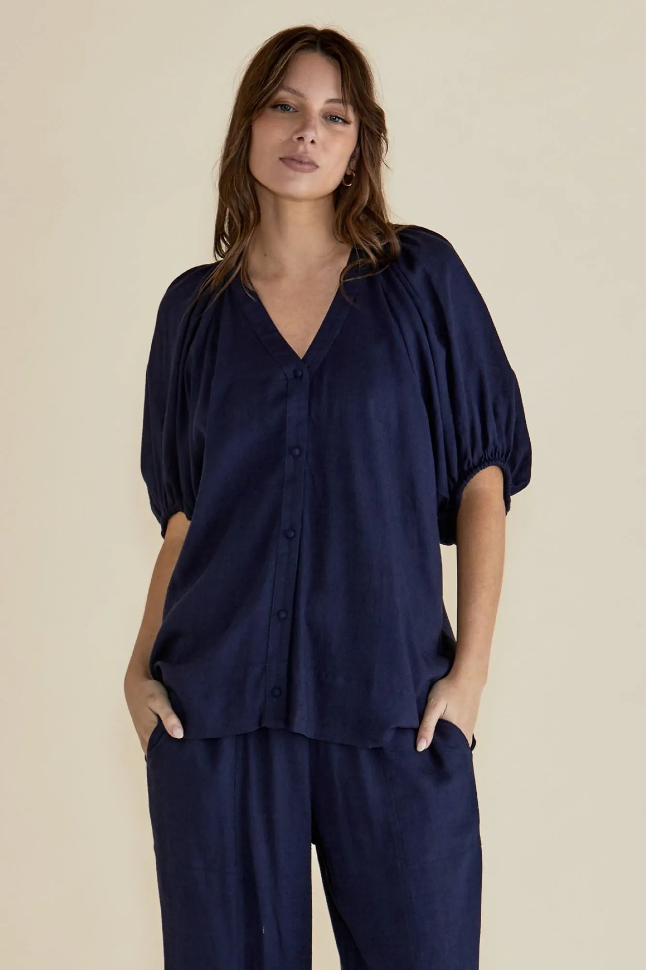 Betty Basics Asher Blouse Dark Blue