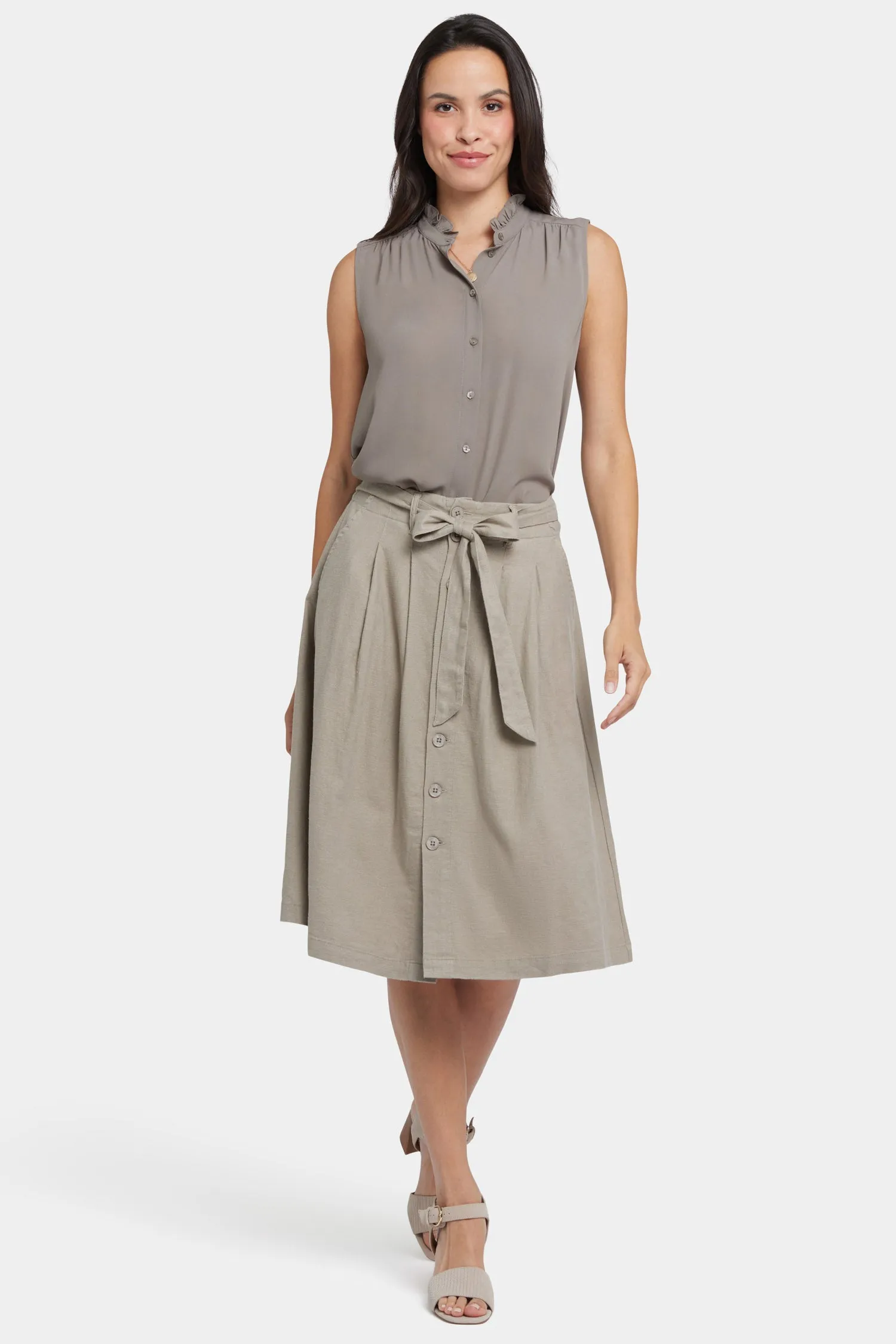 Button Front Midi Skirt - Saddlewood