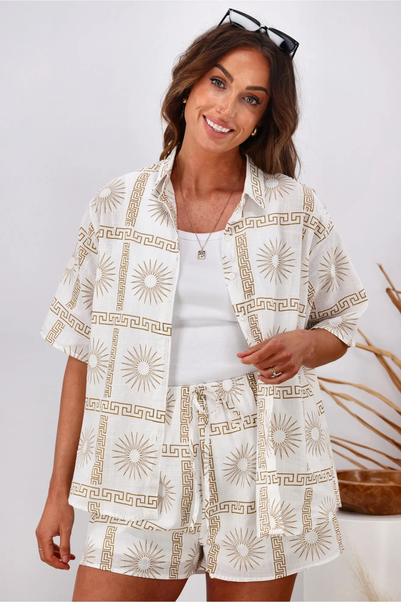 By Frankie Sunshine Chic Top and Short Set Beige