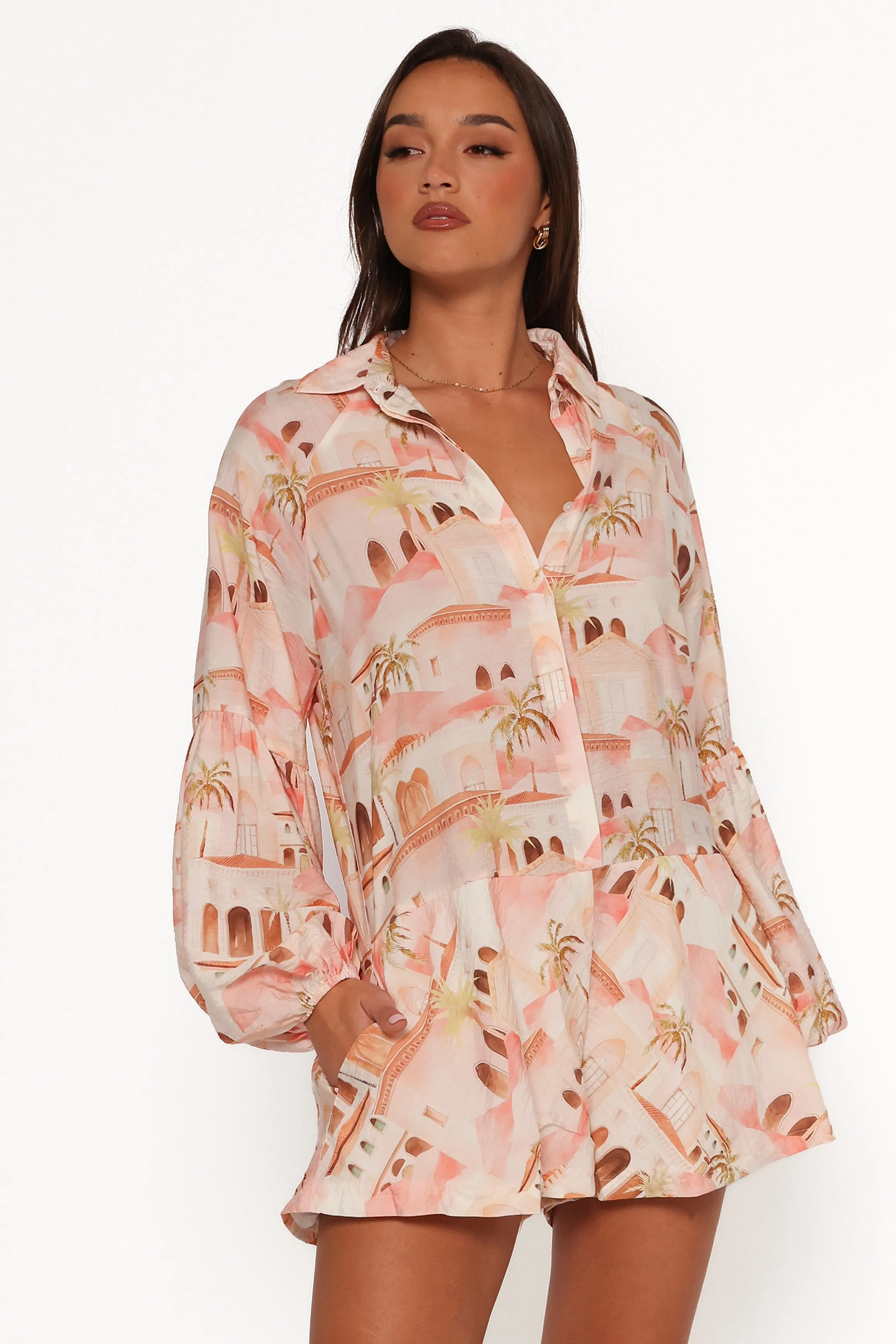 Cowper Romper - Tan Print