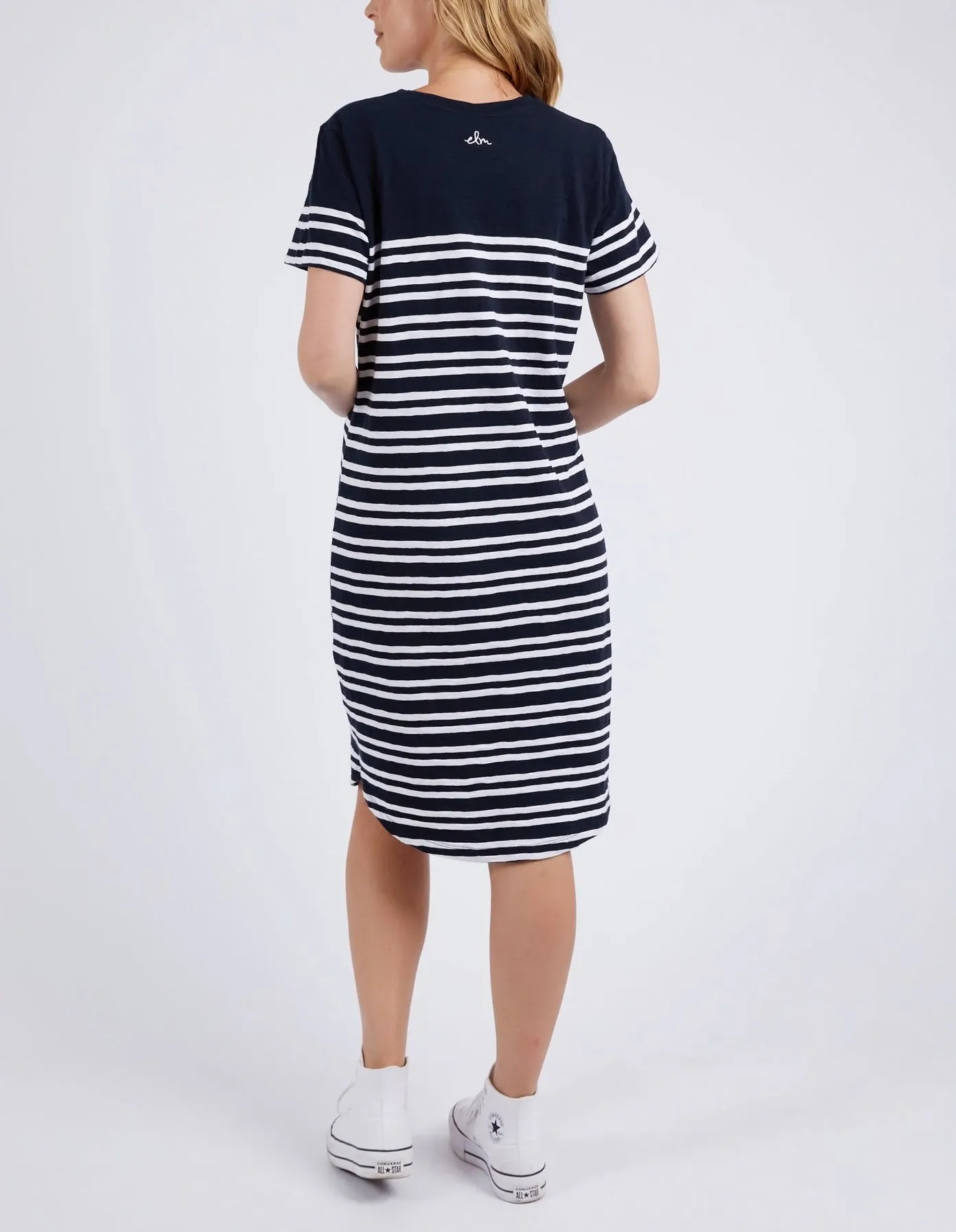 Elm Aligner Tee Dress Navy and White Stripe