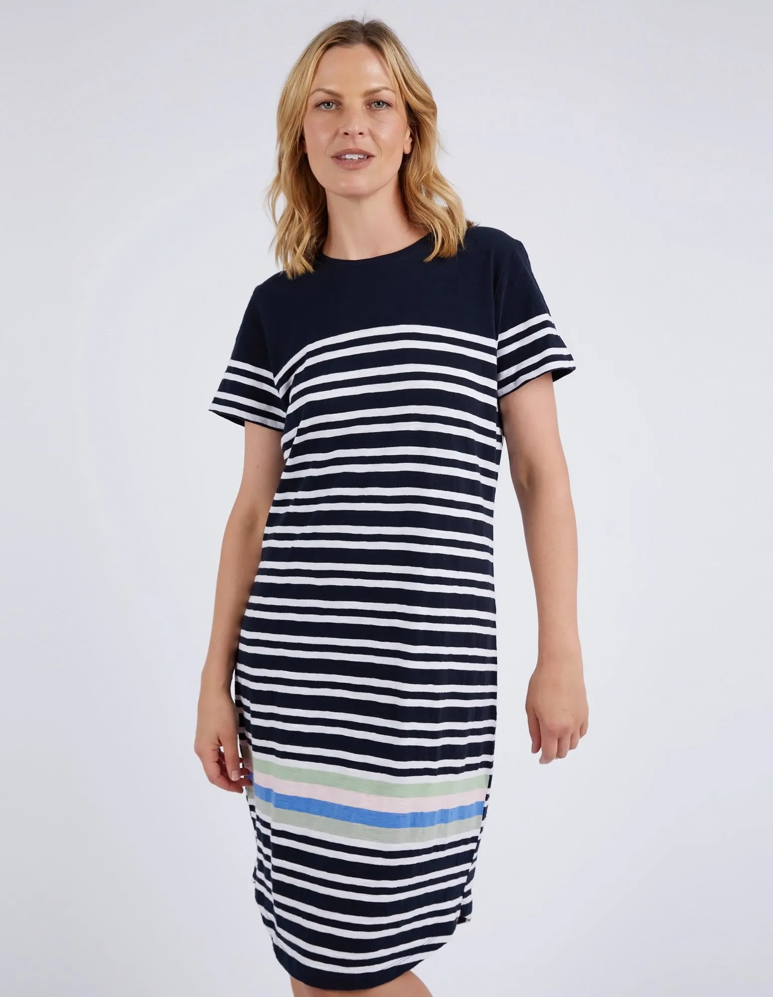 Elm Aligner Tee Dress Navy and White Stripe
