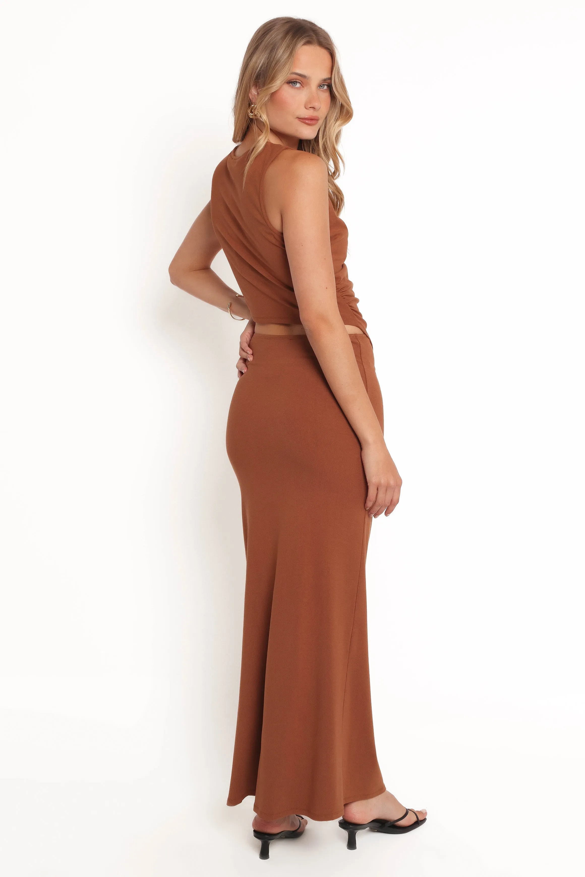 Elowen Asymmetric Skirt Set - Brown