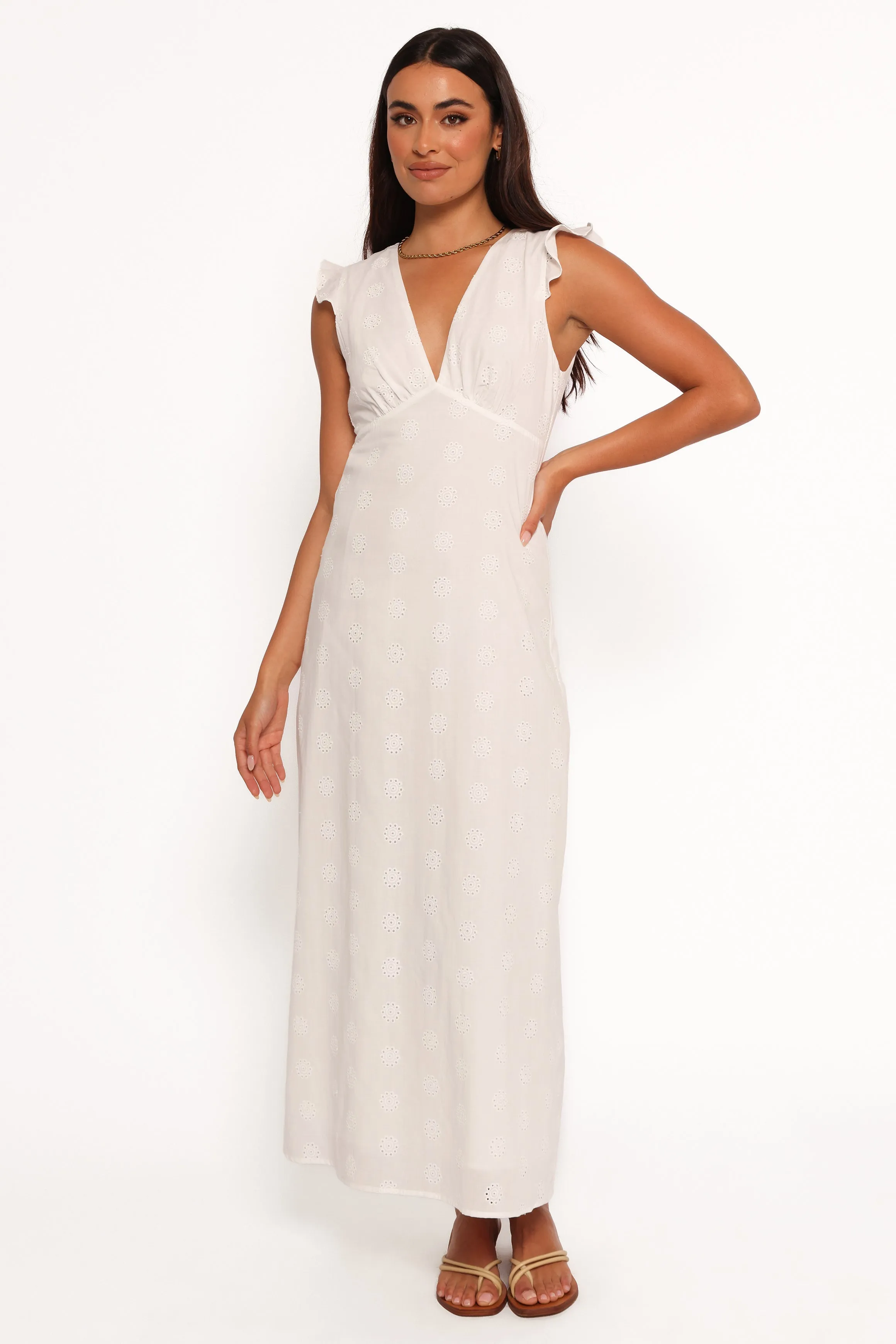 Ensley Flutter Sleeve Maxi Dress - White