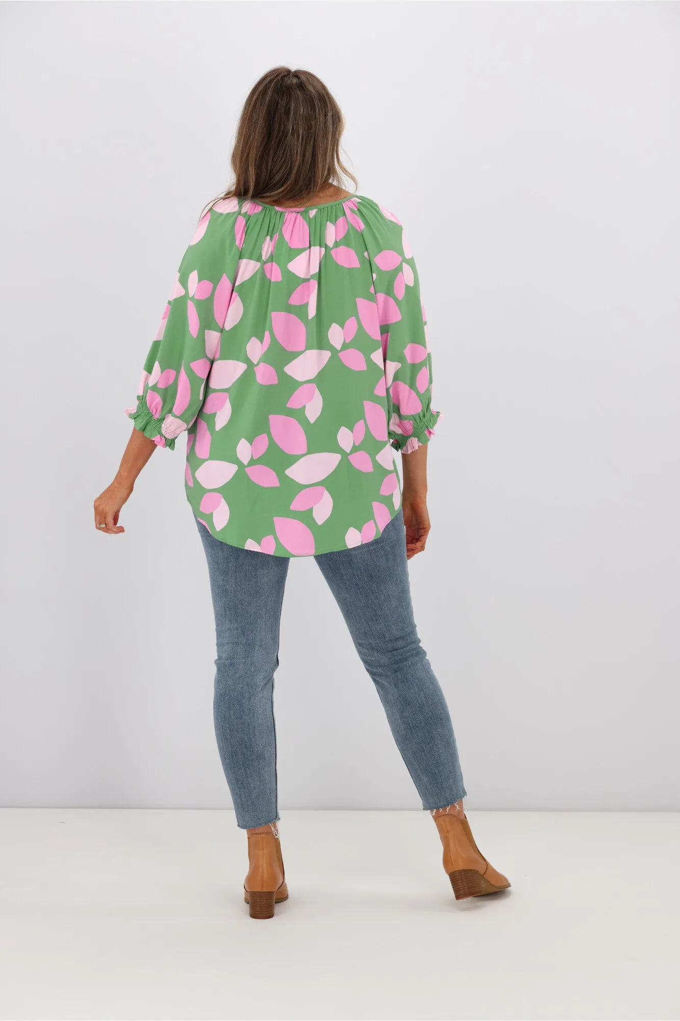 Fria Cleo Amora Half Open Neck Top Green
