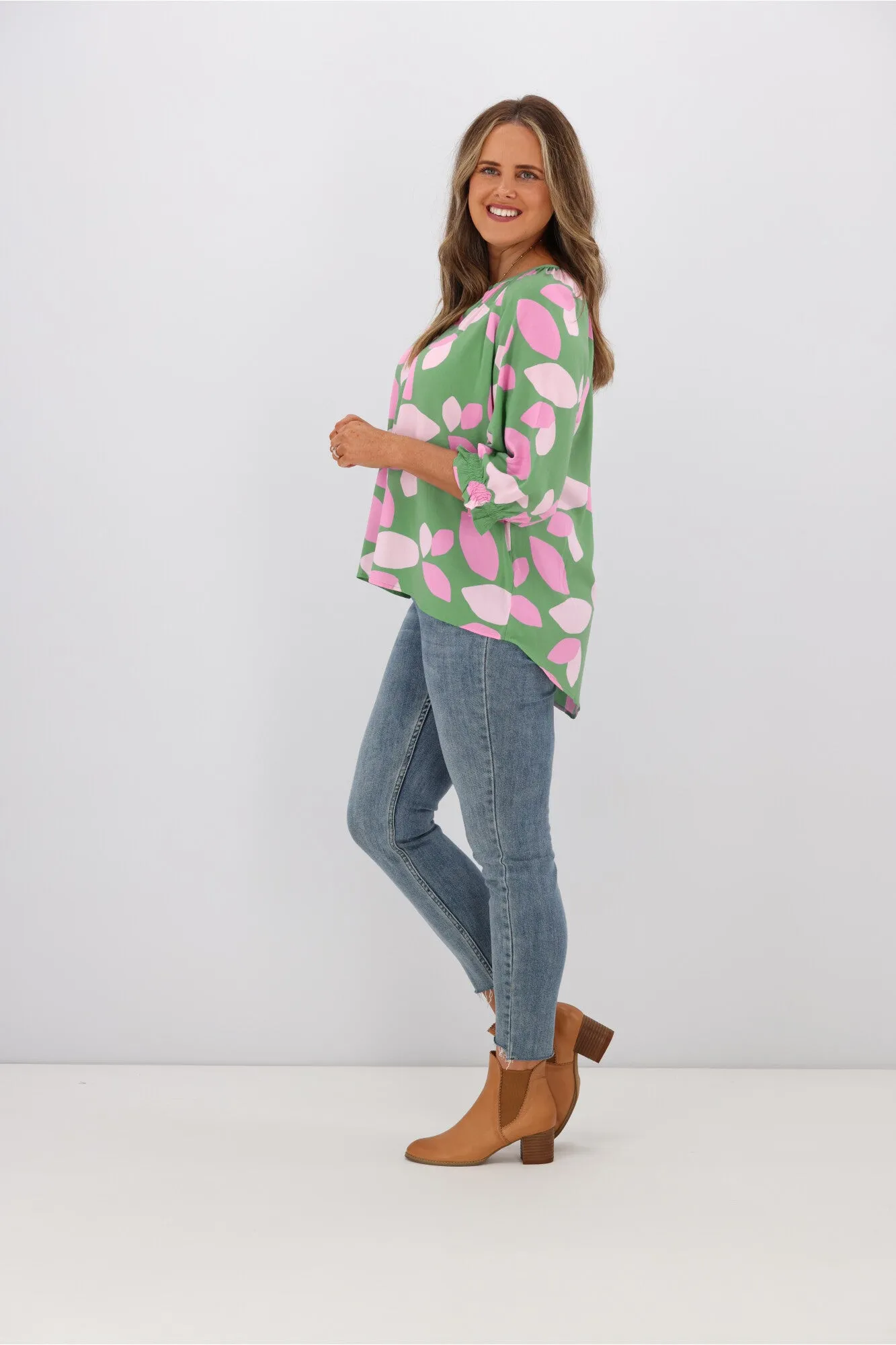 Fria Cleo Amora Half Open Neck Top Green