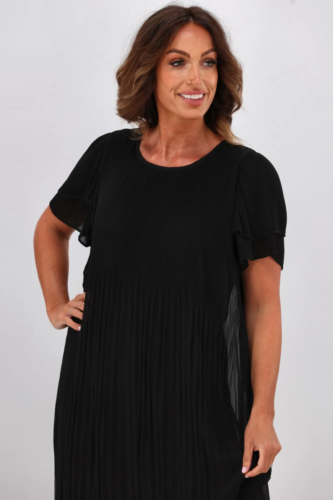 Gloss by Shine On Alberta Pleated Shift Dress Black