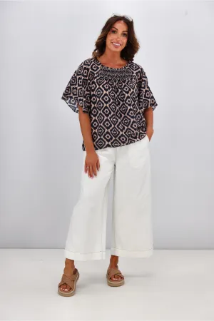 Gloss by Shine On Alesandra Flutter Sleeve Top Midnight Diamond Print