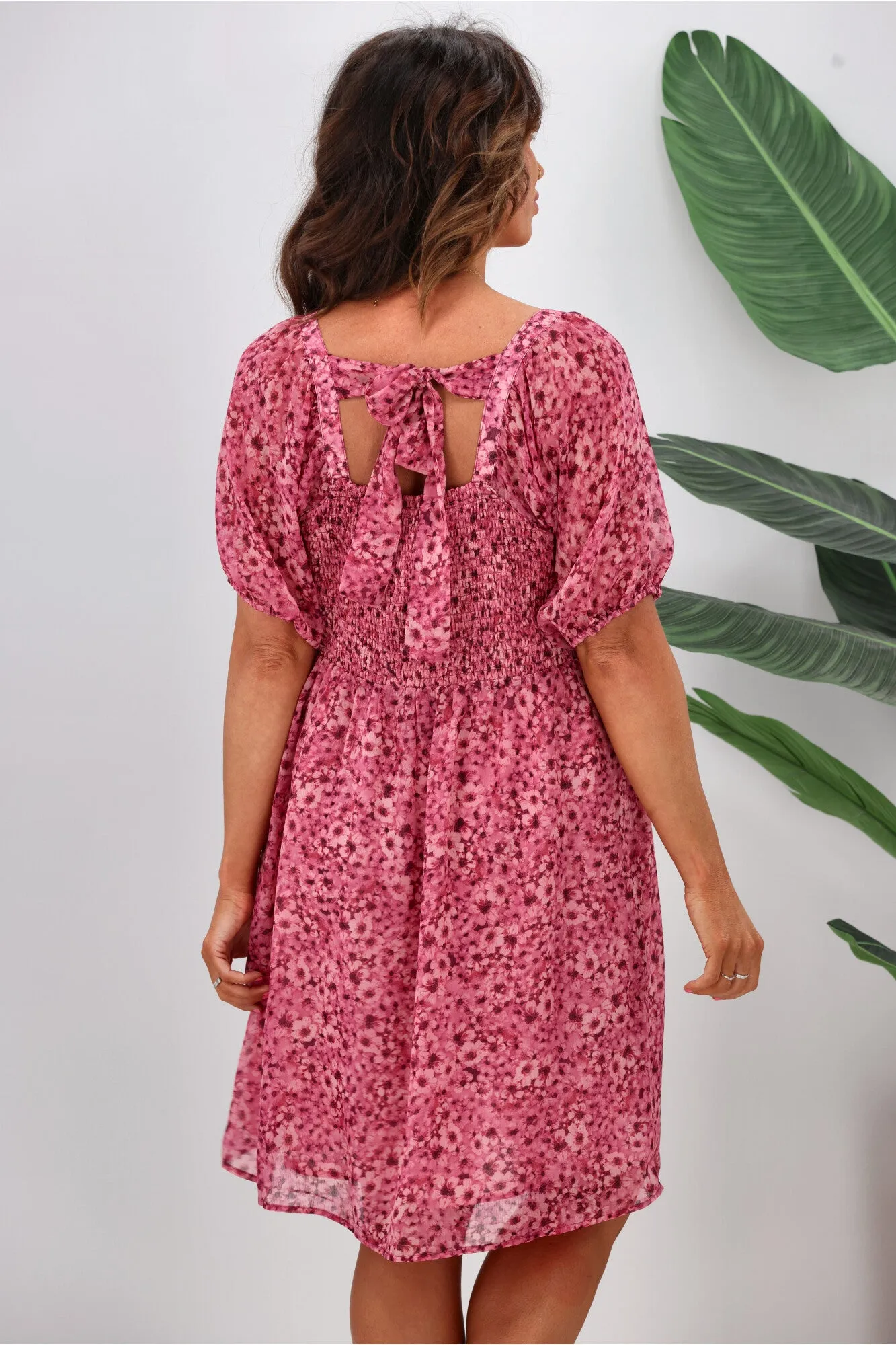 Gloss by Shine On Ilaria Pintuck Detail Dress Pink Floral