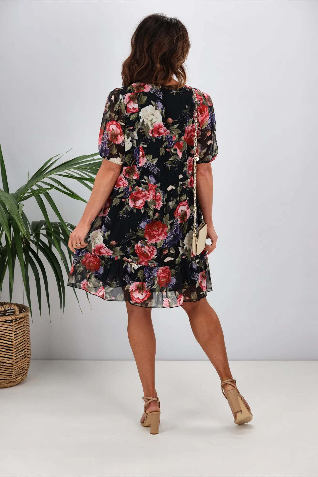 Gloss by Shine On Kelly Shirred Front Dress Black Floral