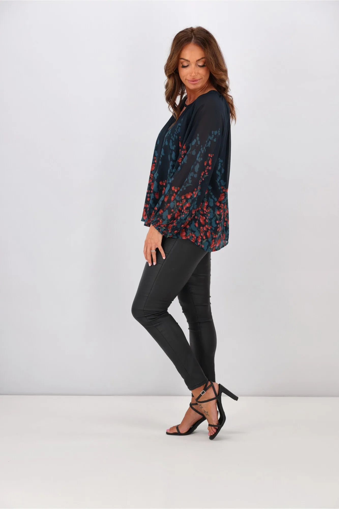 Gloss by Shine Orla Top Foxglove Print Petrol