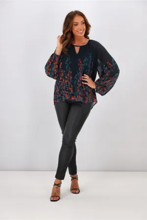 Gloss by Shine Orla Top Foxglove Print Petrol