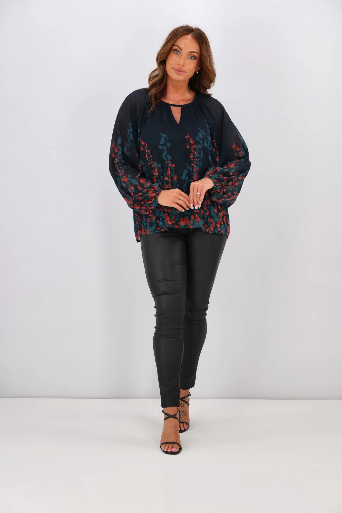 Gloss by Shine Orla Top Foxglove Print Petrol