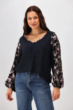 Gloss The Label Yara Split Sleeve Top Enchanted Floral