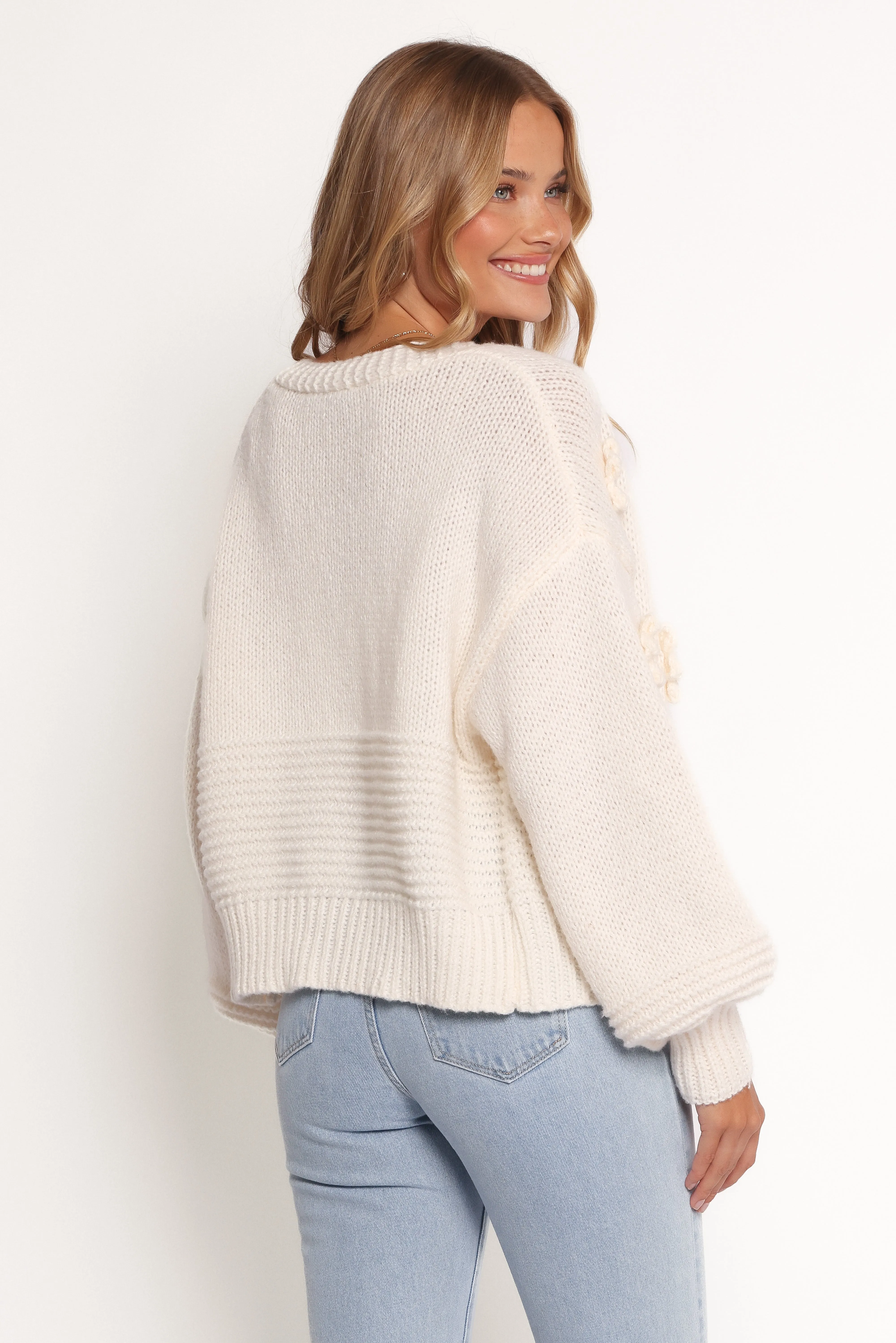 Harlee Flower Cardigan - White
