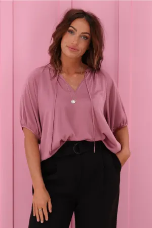 Jane James Ainsley V Neck Blouse Rose Satin