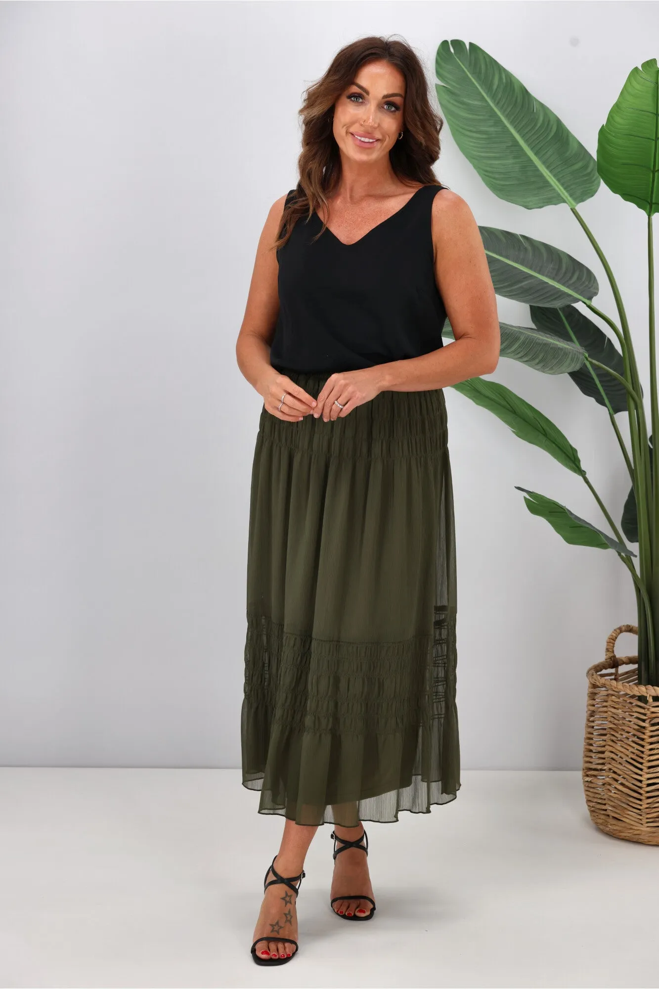 Jane James Gemma Shirred Detail Skirt Olive