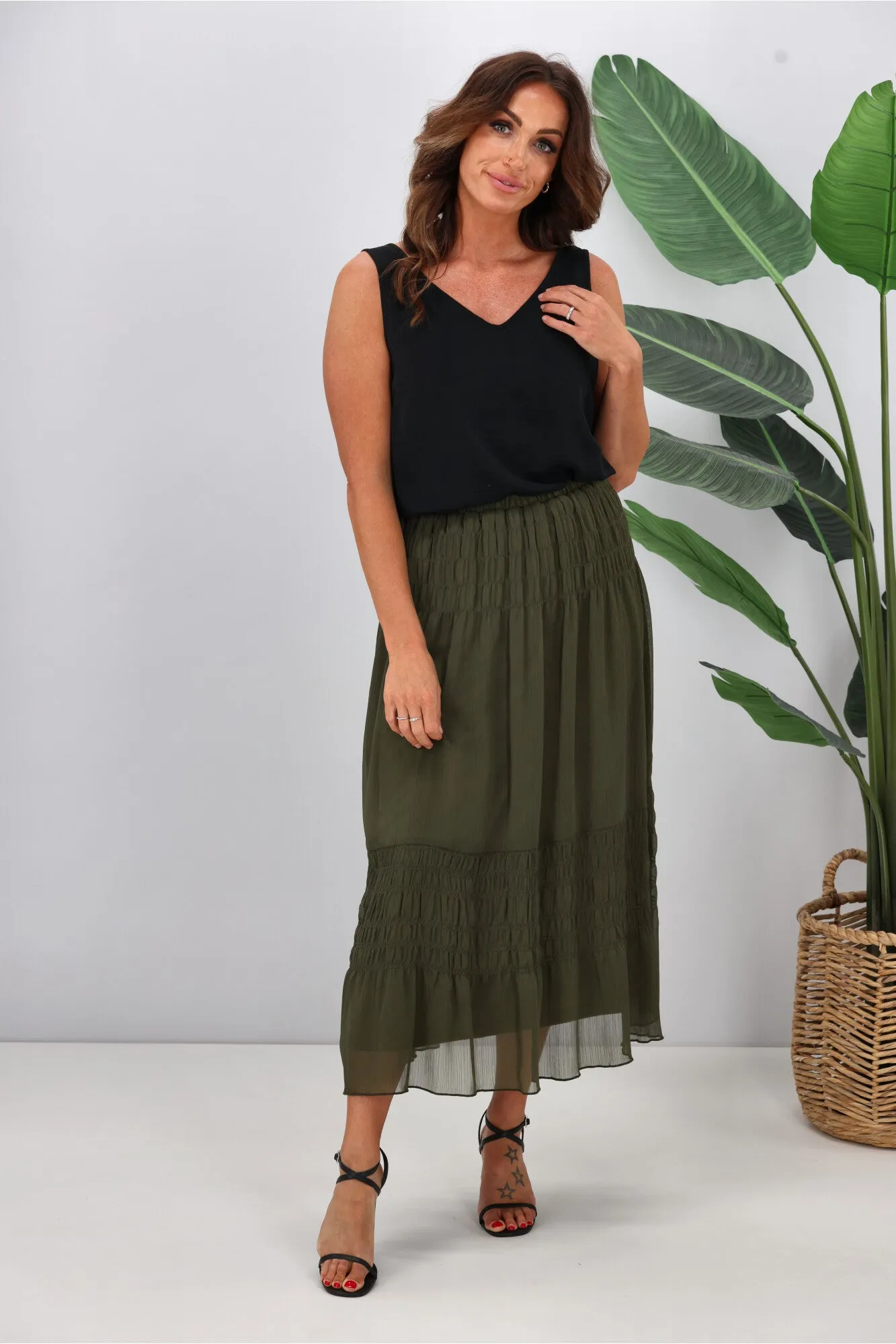 Jane James Gemma Shirred Detail Skirt Olive