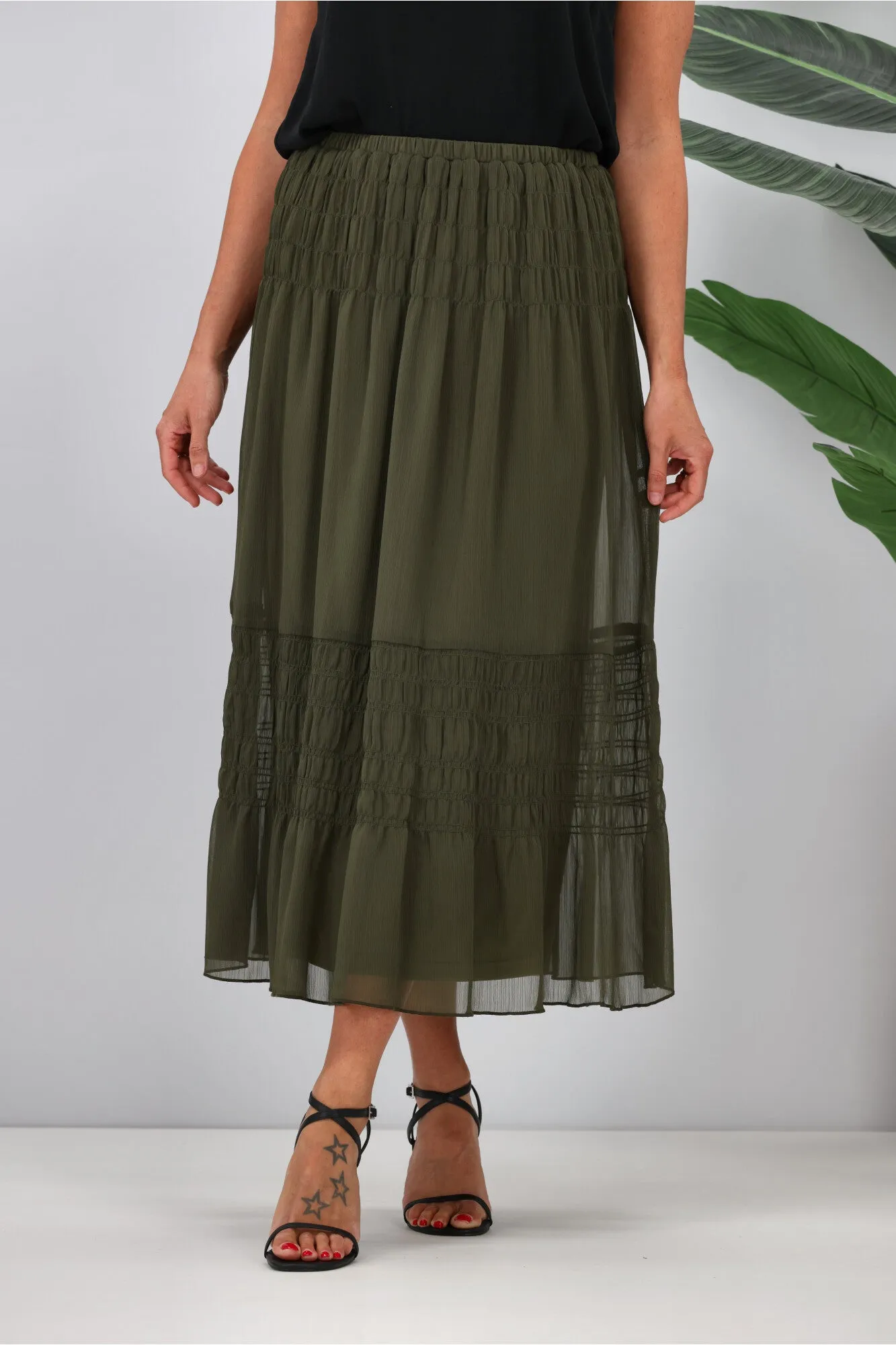 Jane James Gemma Shirred Detail Skirt Olive