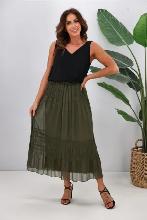 Jane James Gemma Shirred Detail Skirt Olive