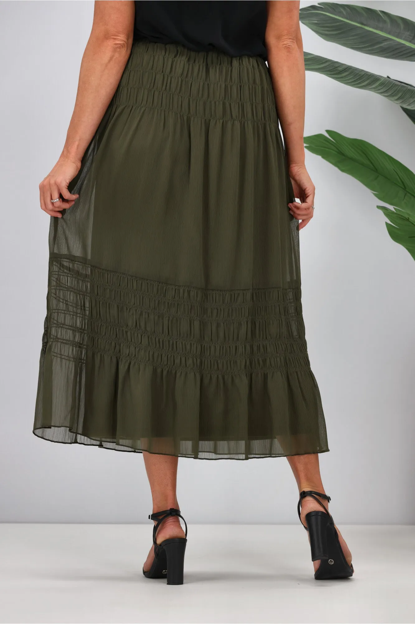 Jane James Gemma Shirred Detail Skirt Olive