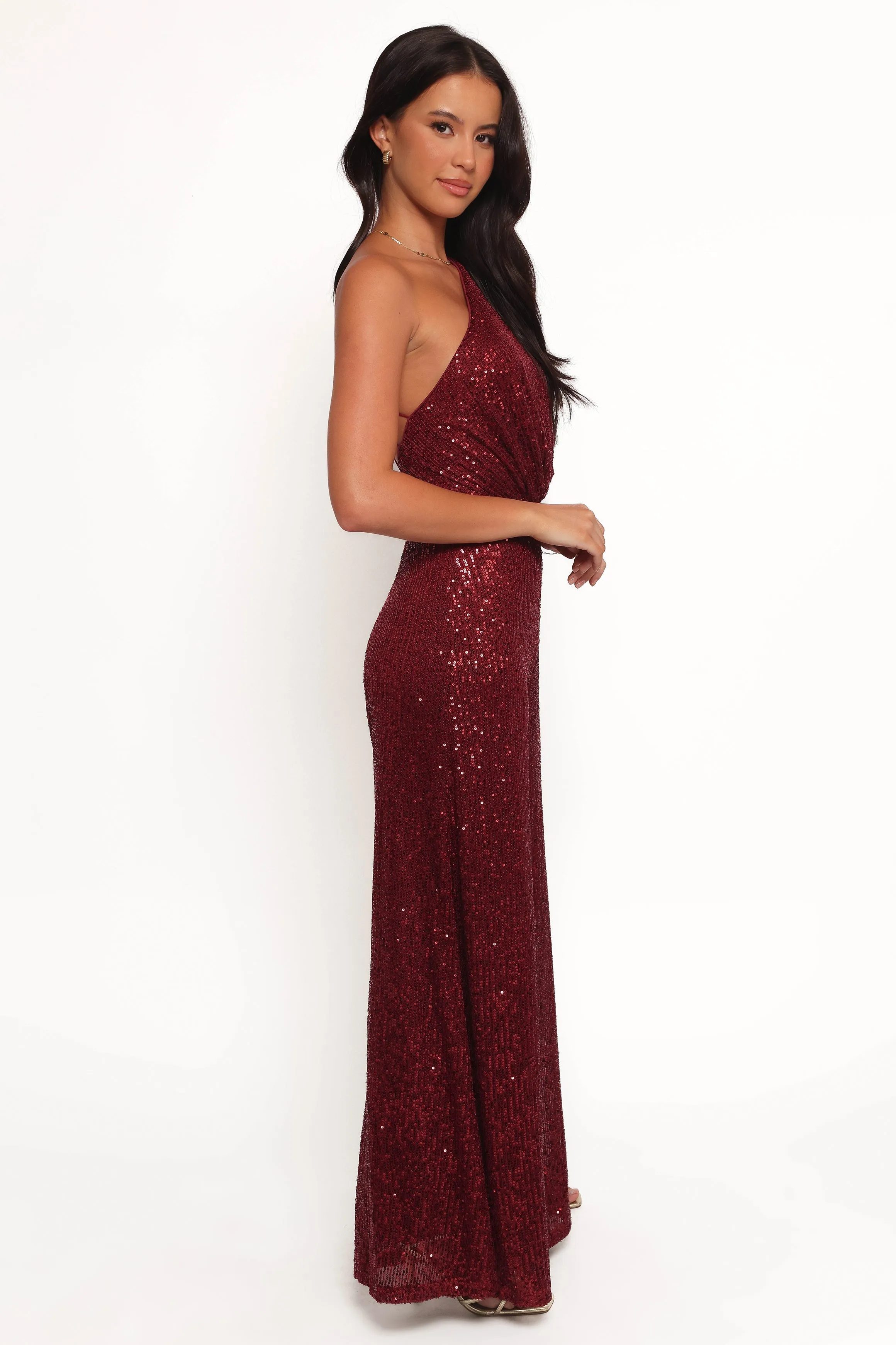 Khianna Sequin One Shoulder Jumpsuit - Red