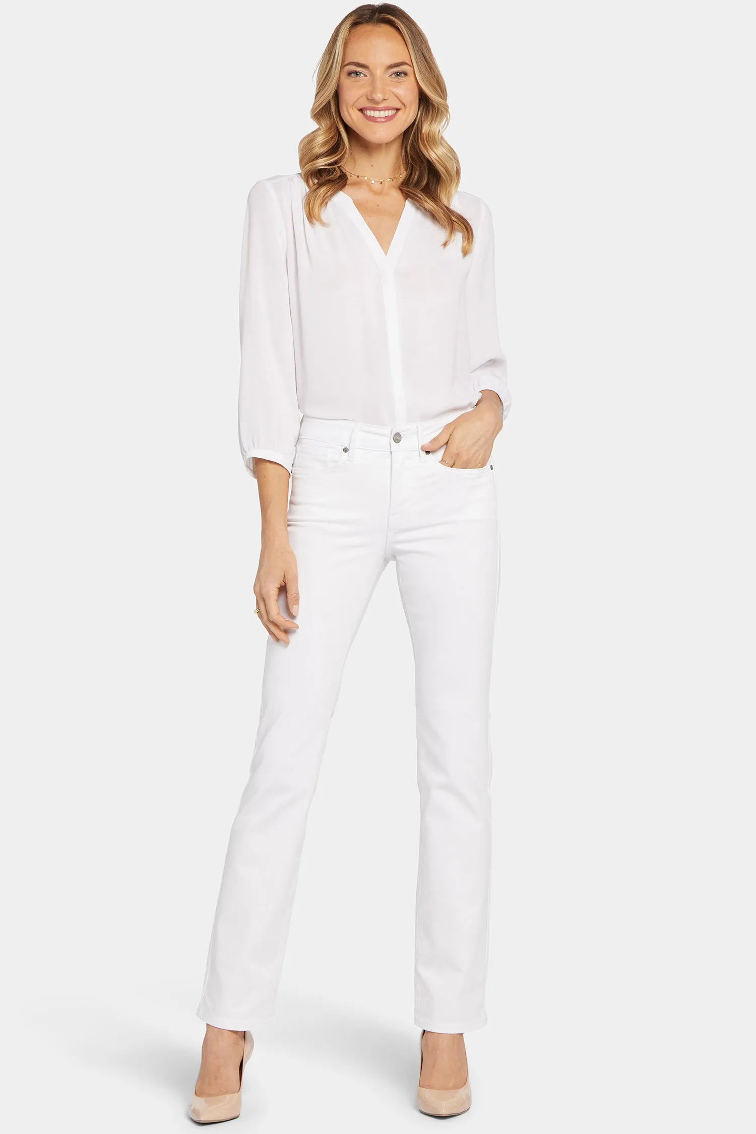 Marilyn Straight Jeans In Long Inseam - Optic White