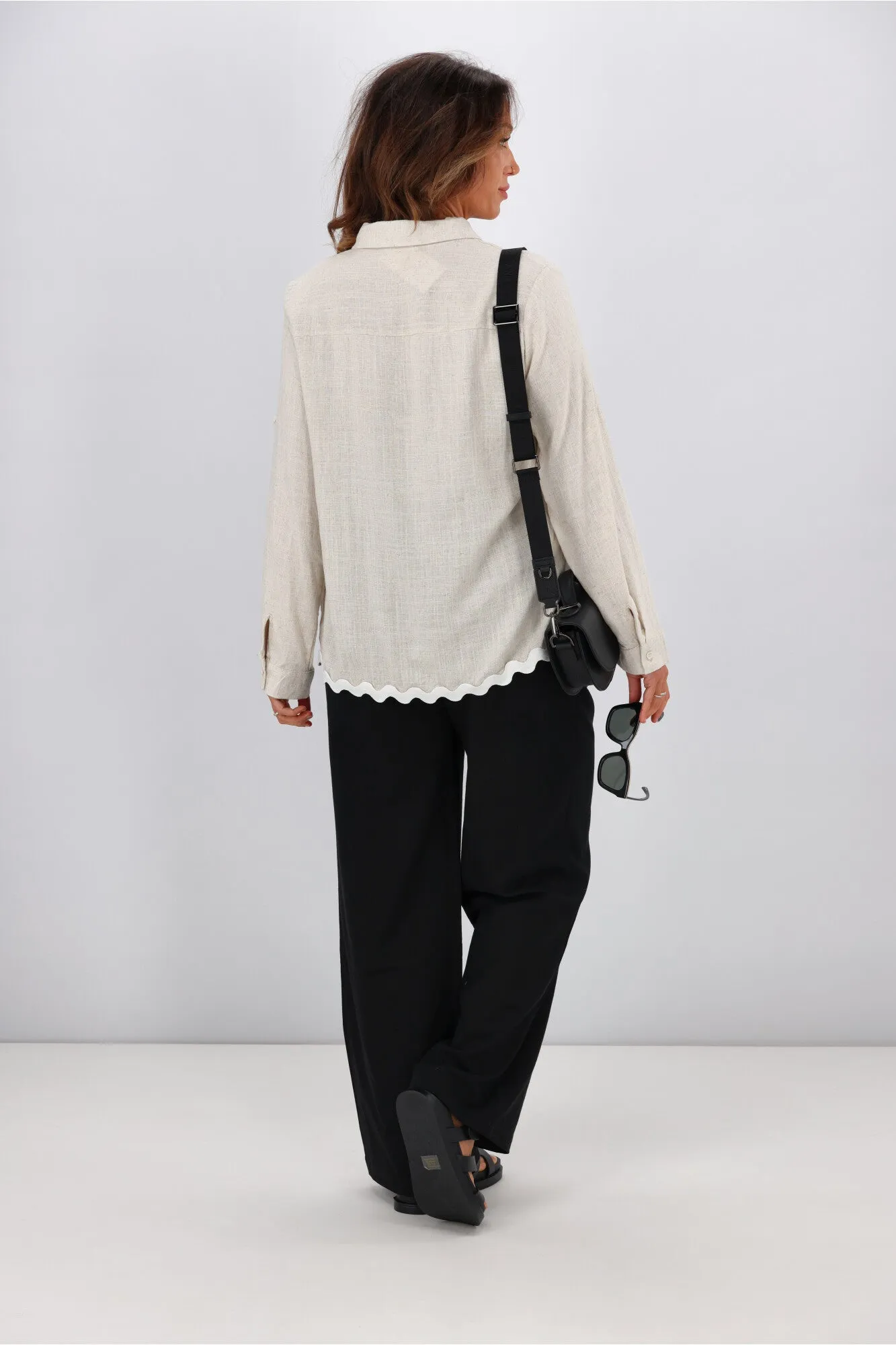 Miss Marlow Ric Rac Linen Shirt Soft Tan