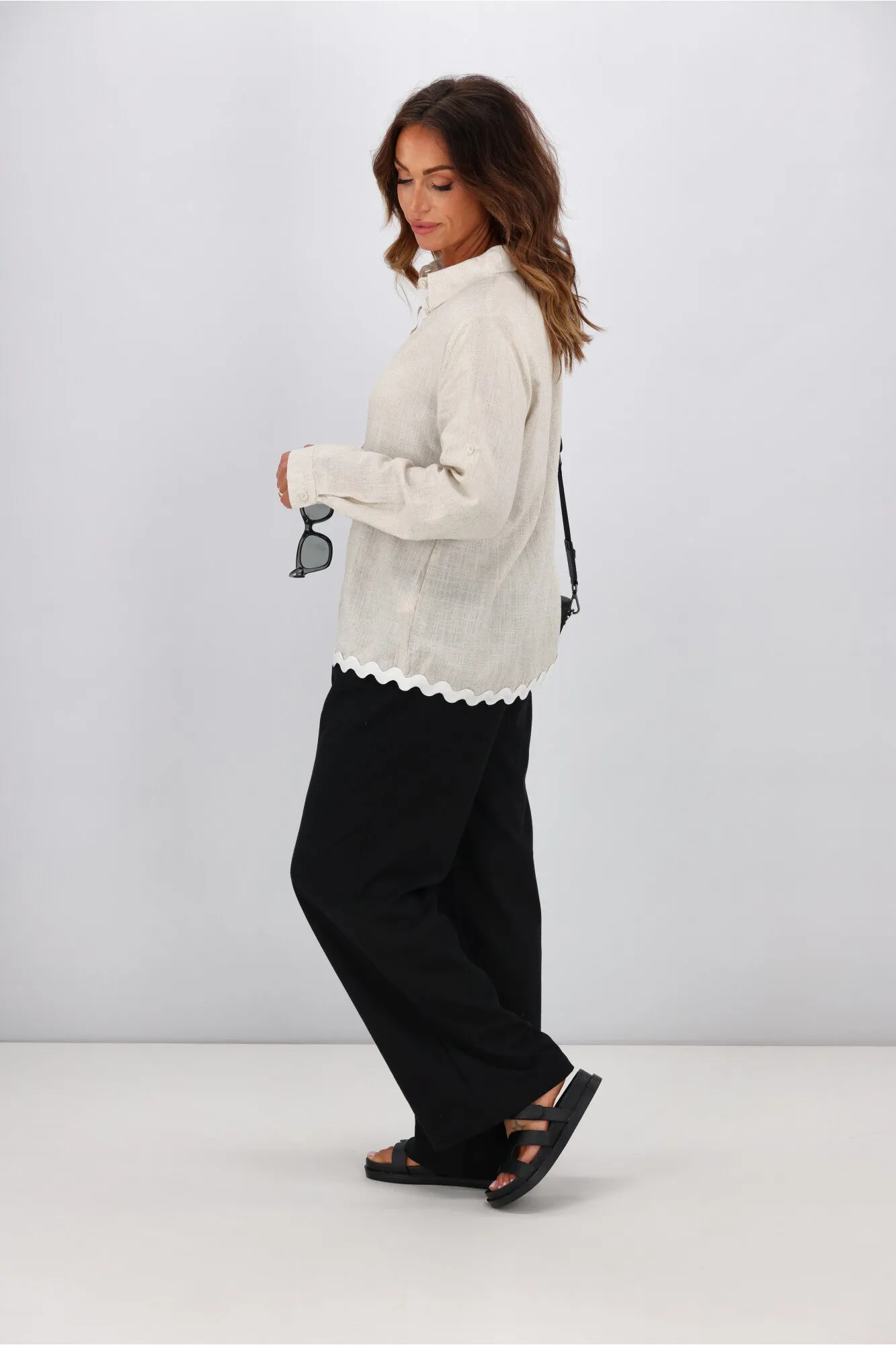 Miss Marlow Ric Rac Linen Shirt Soft Tan