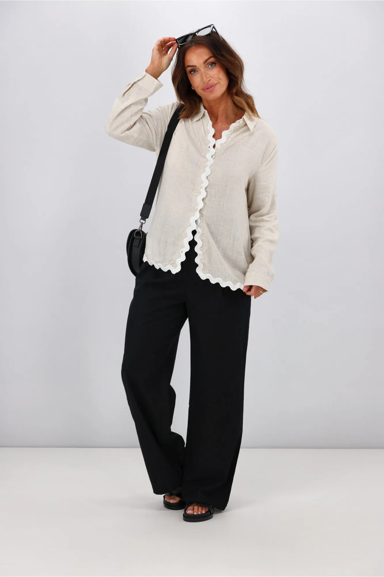 Miss Marlow Ric Rac Linen Shirt Soft Tan