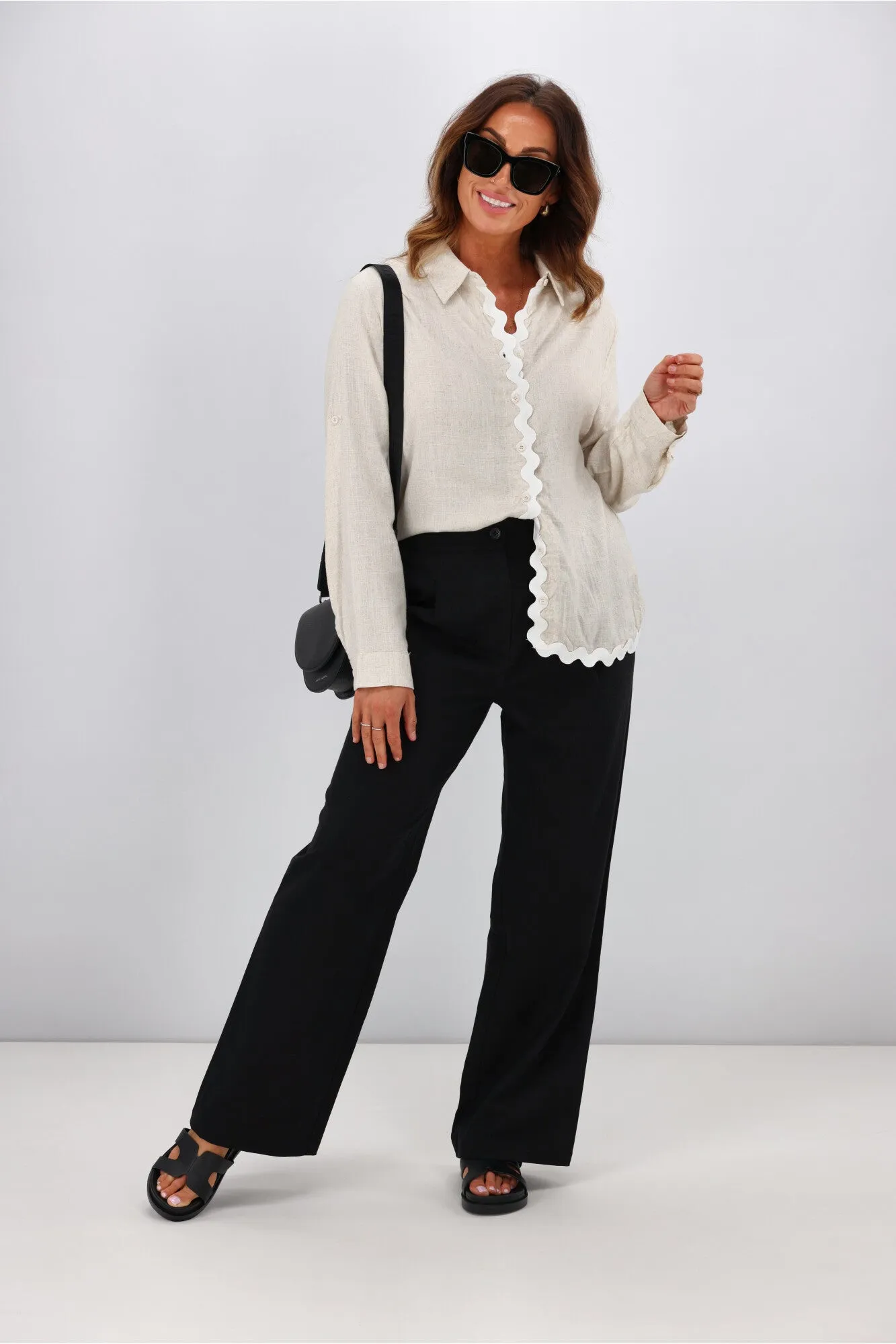 Miss Marlow Ric Rac Linen Shirt Soft Tan