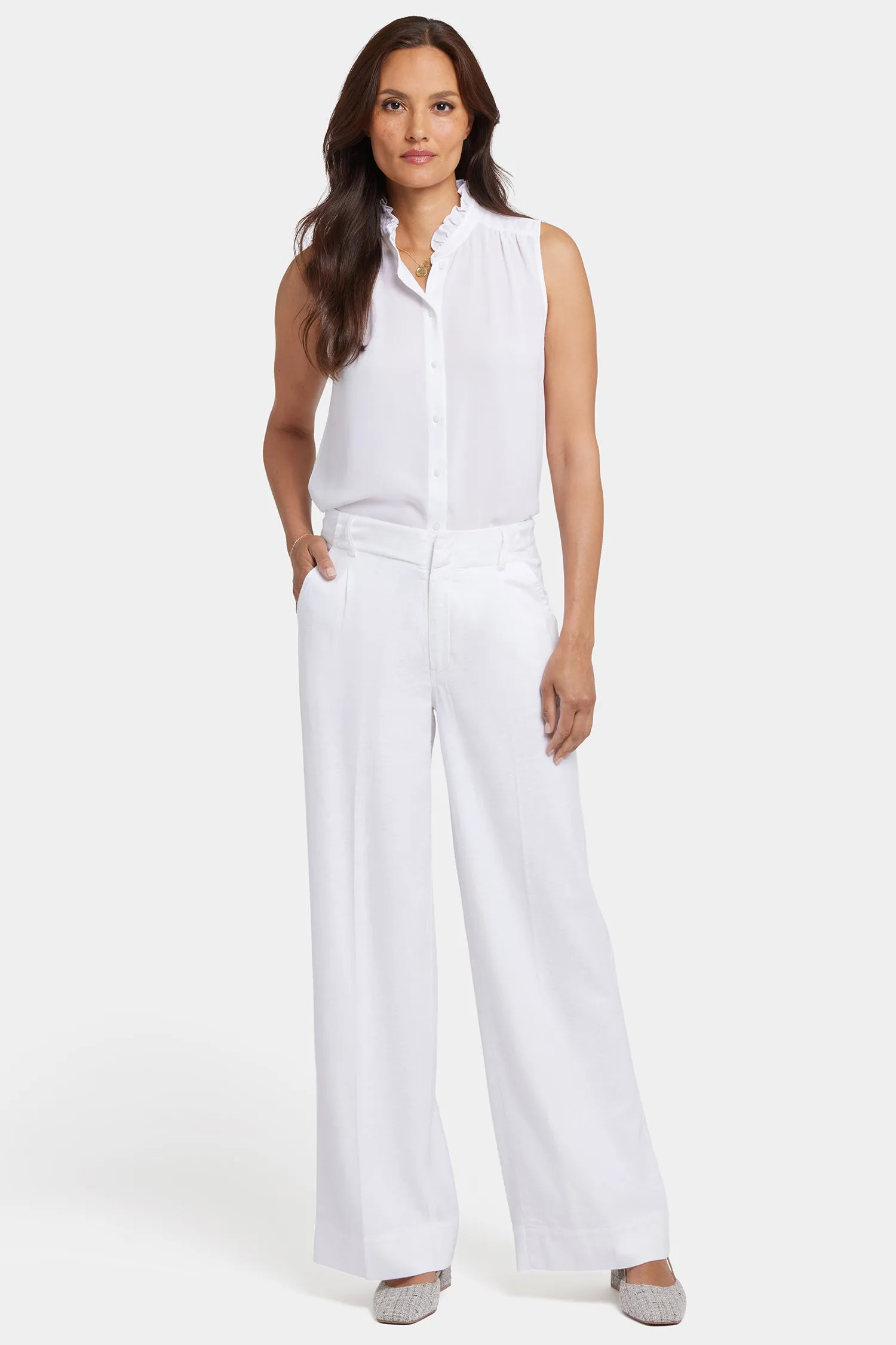 Mona Wide Leg Trouser Pants - White