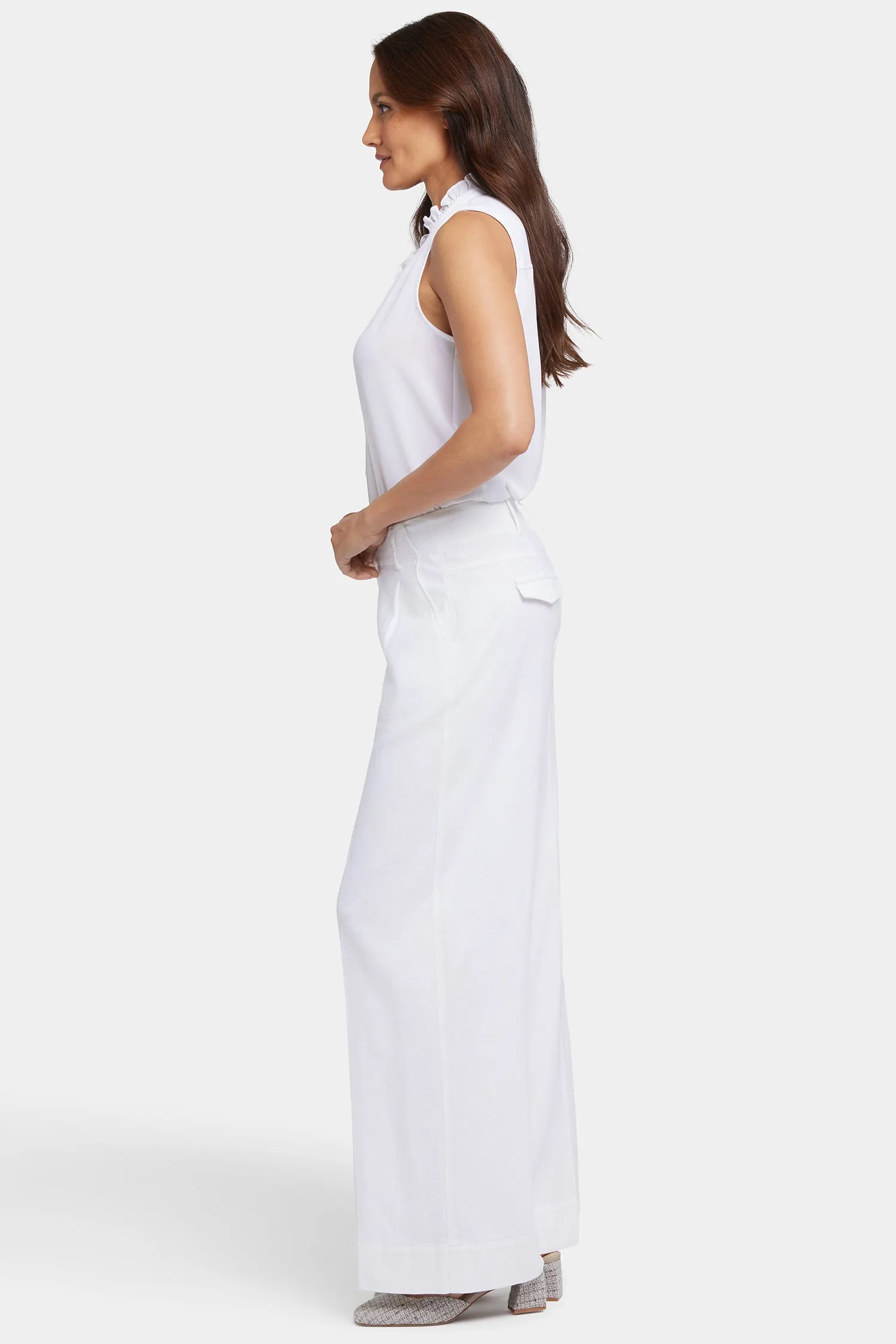 Mona Wide Leg Trouser Pants - White