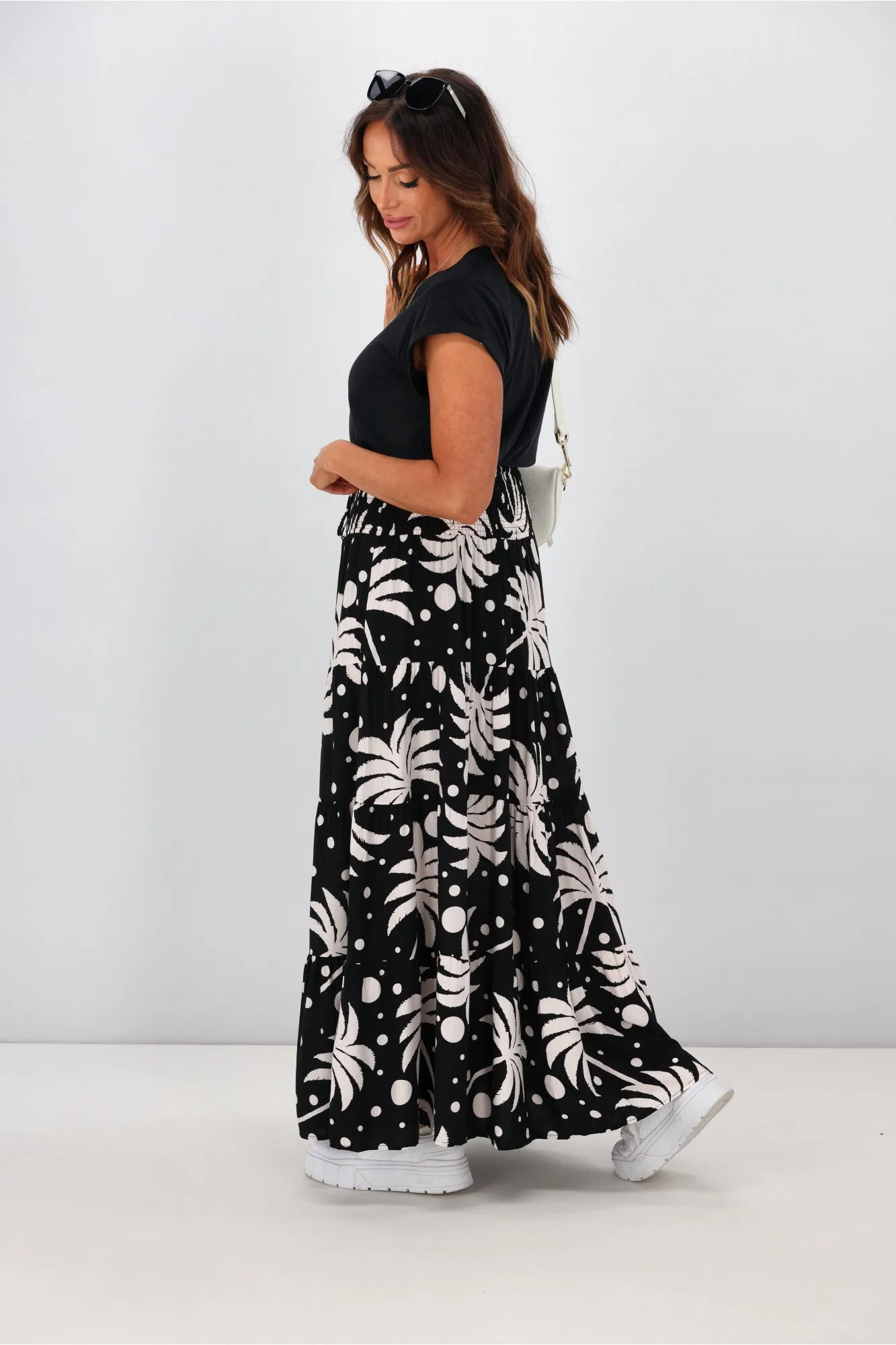New U Collection Black Palm Tree Maxi Skirt