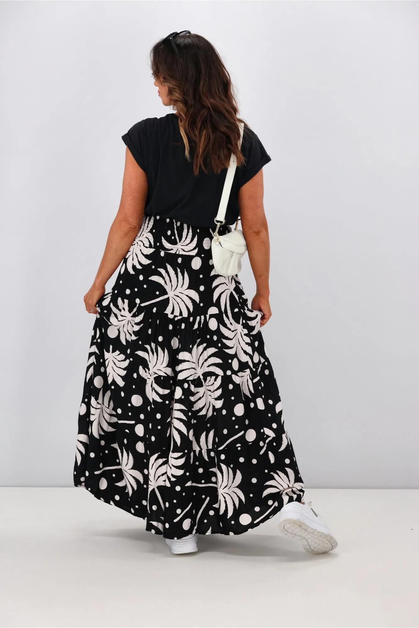 New U Collection Black Palm Tree Maxi Skirt