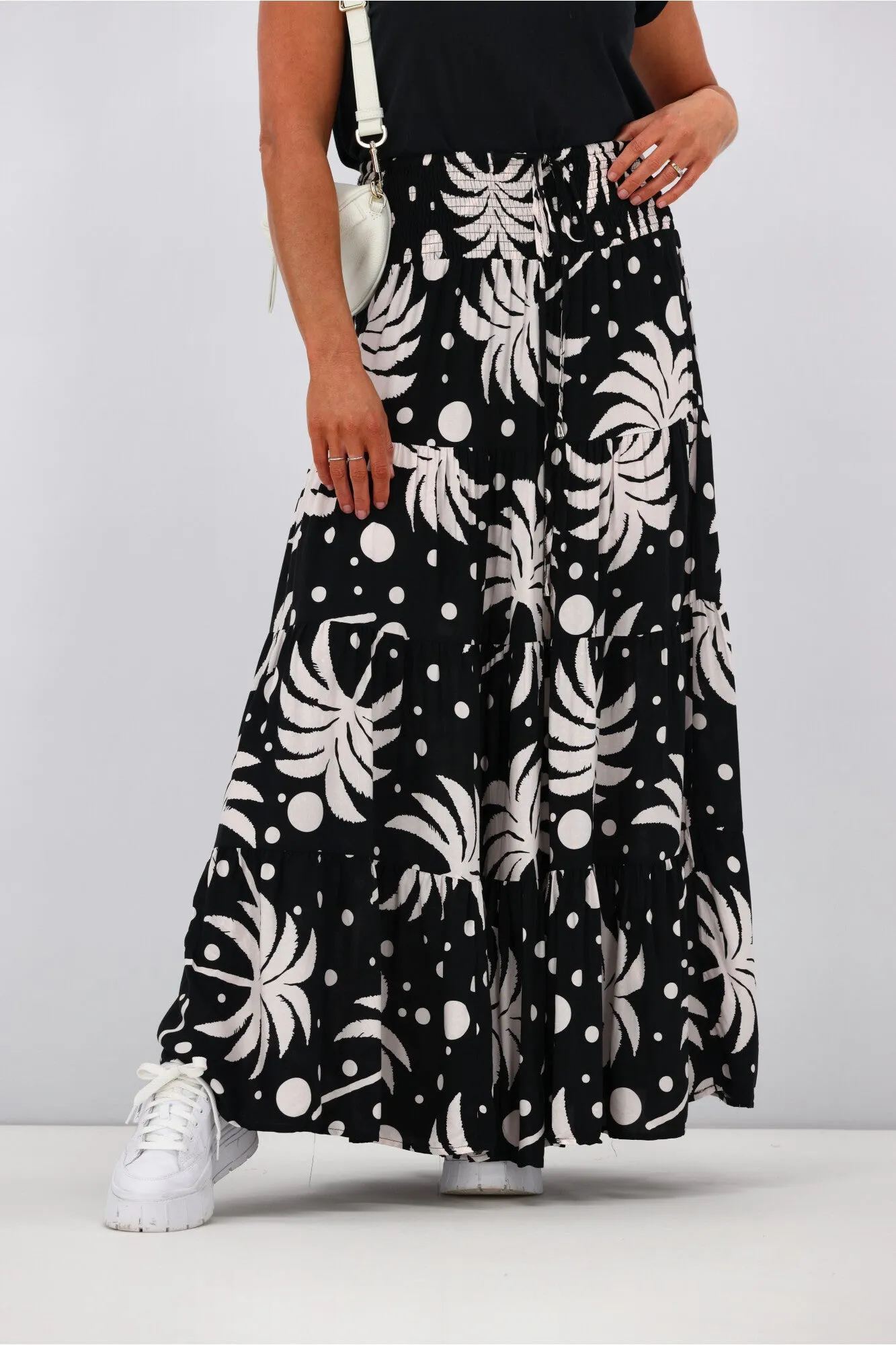 New U Collection Black Palm Tree Maxi Skirt