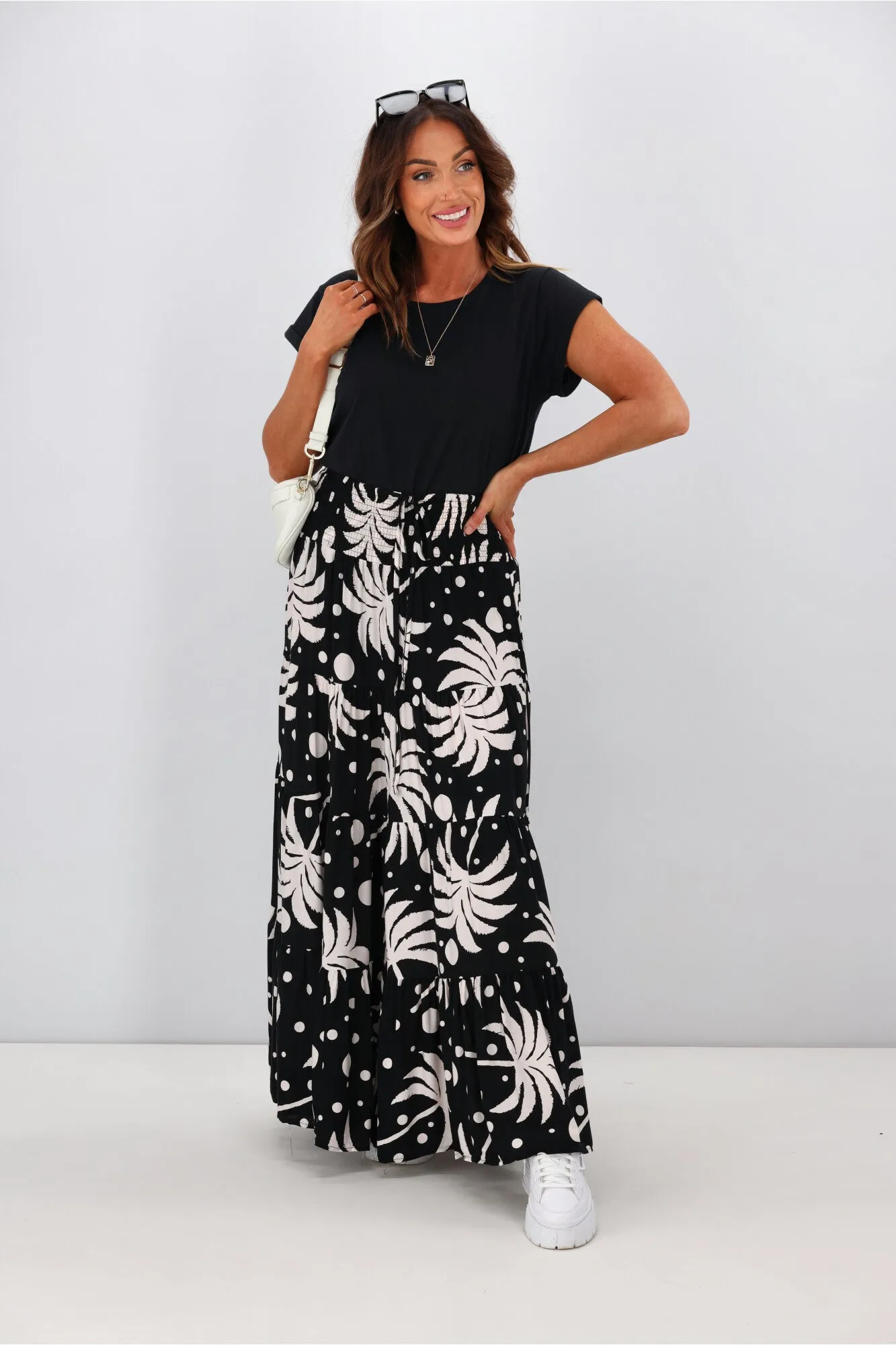 New U Collection Black Palm Tree Maxi Skirt