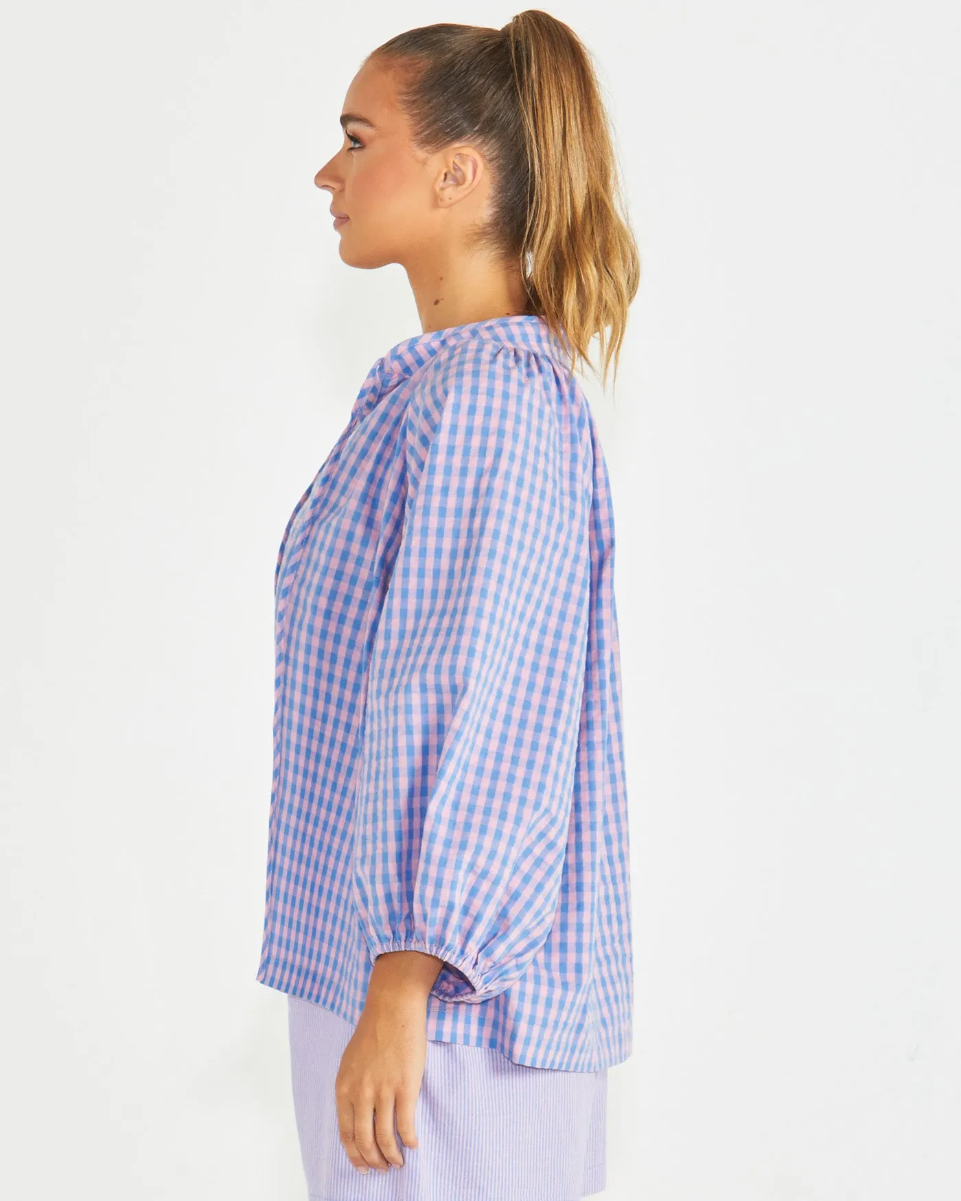 Sass Phillipa Top Blue Pink Gingham
