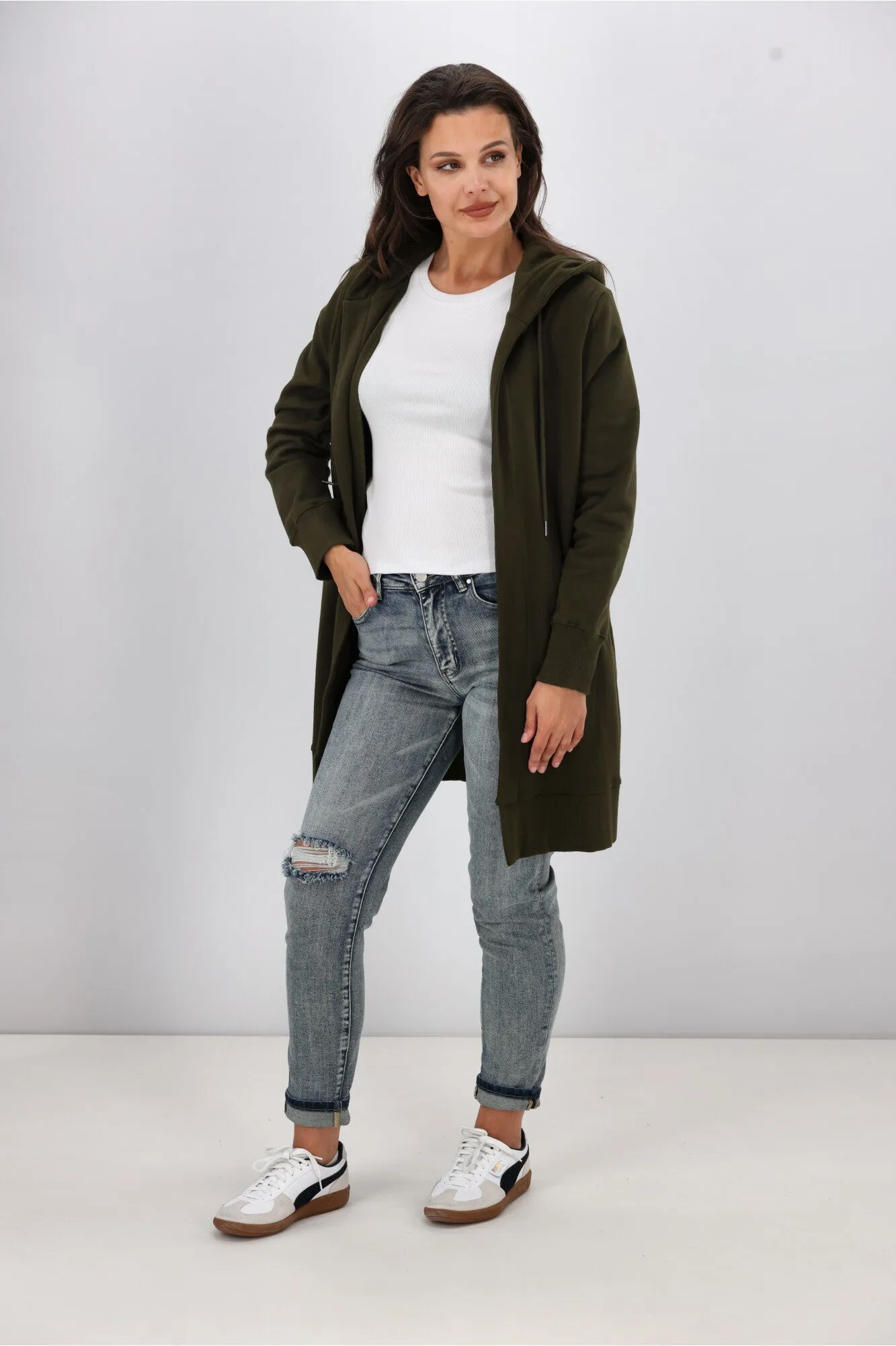 Shine On Essentials Longline Hoody Olive
