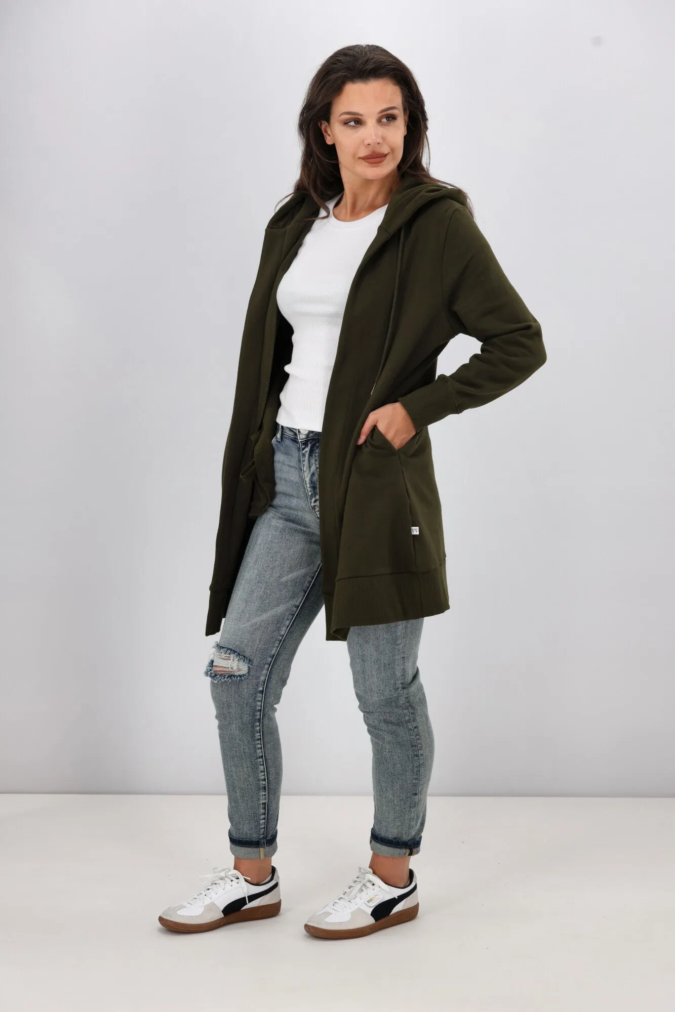 Shine On Essentials Longline Hoody Olive
