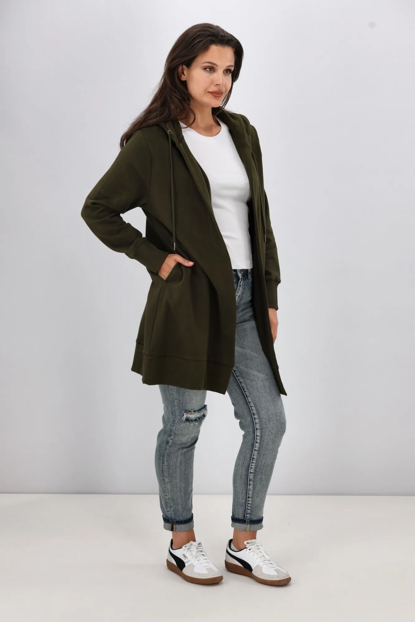 Shine On Essentials Longline Hoody Olive