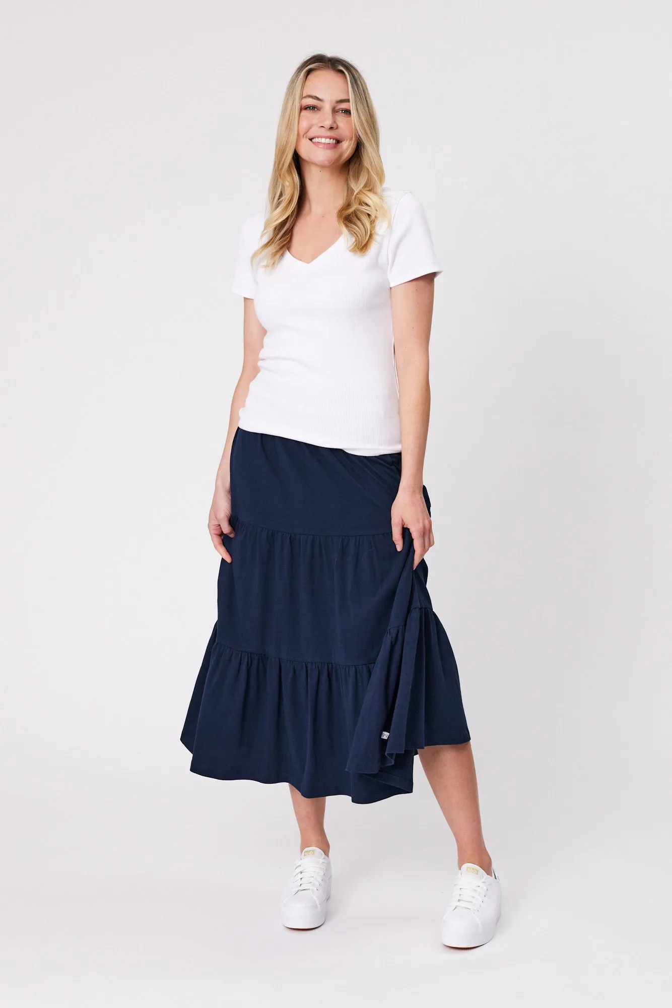 Shine On Essentials Rib V Neck Tee White