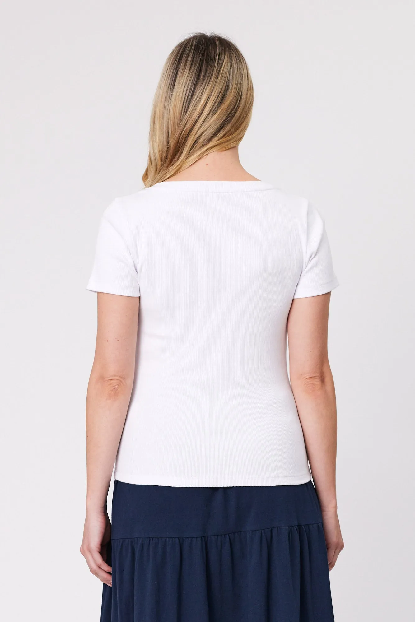 Shine On Essentials Rib V Neck Tee White
