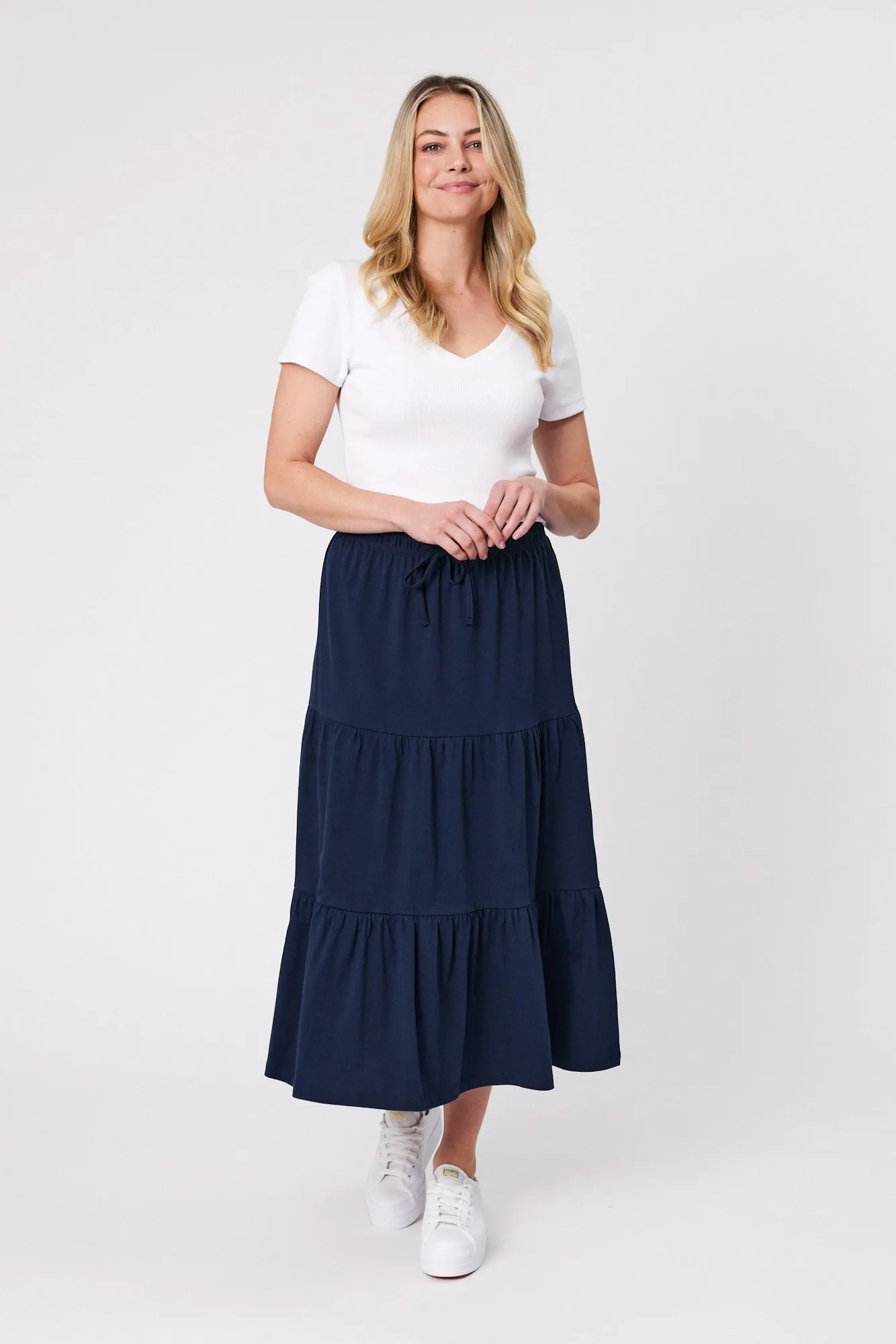 Shine On Essentials Rib V Neck Tee White