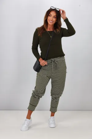 Shine On Essentials Stripe Pant Olive White Stripe
