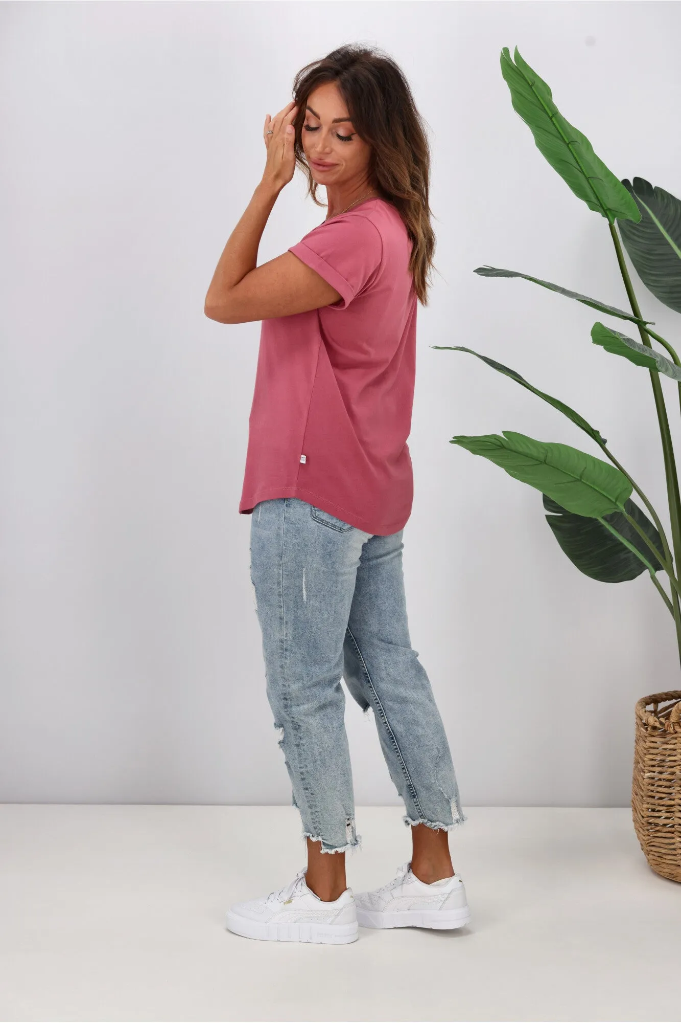 Shine On Essentials V Tee Dusty Rose