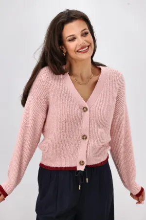 Shine On Label Brianna Tipped Cardigan Pink